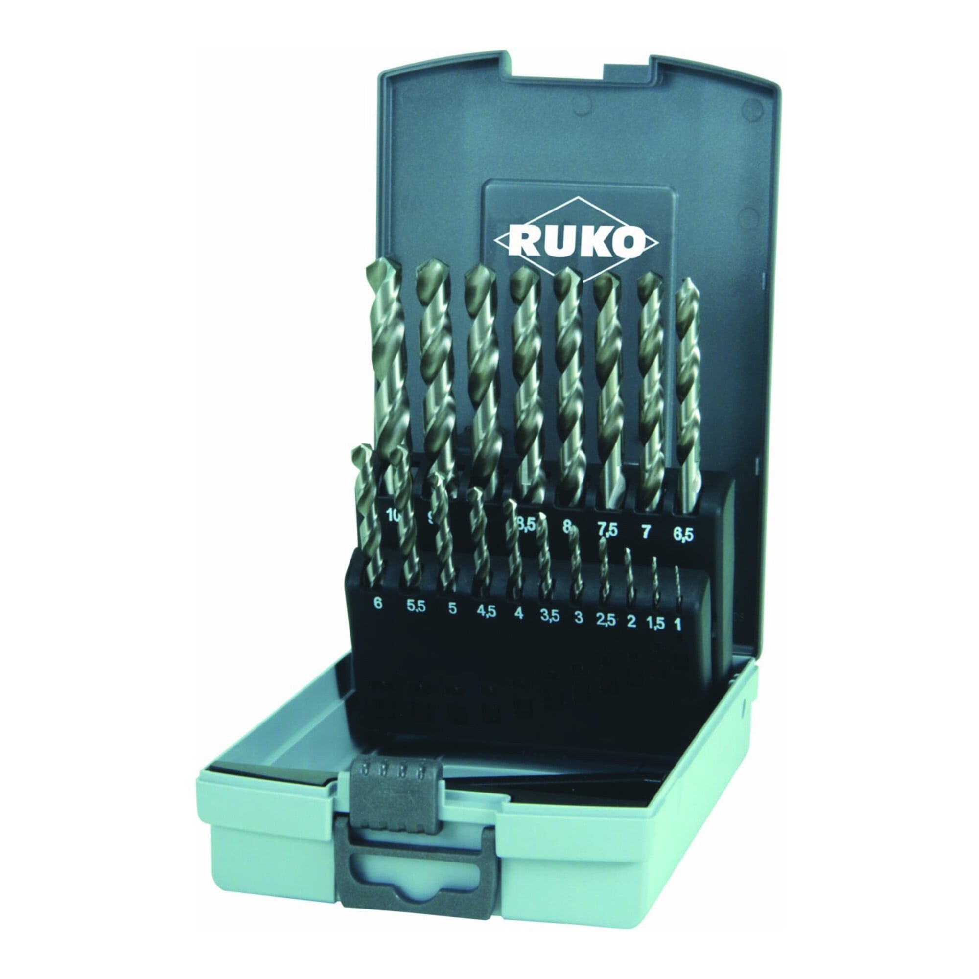 Ruko Holzbohrer RUKO Spiralbohrersatz DIN 338 Typ N HSS G in Kunststoffkassette (ABS)