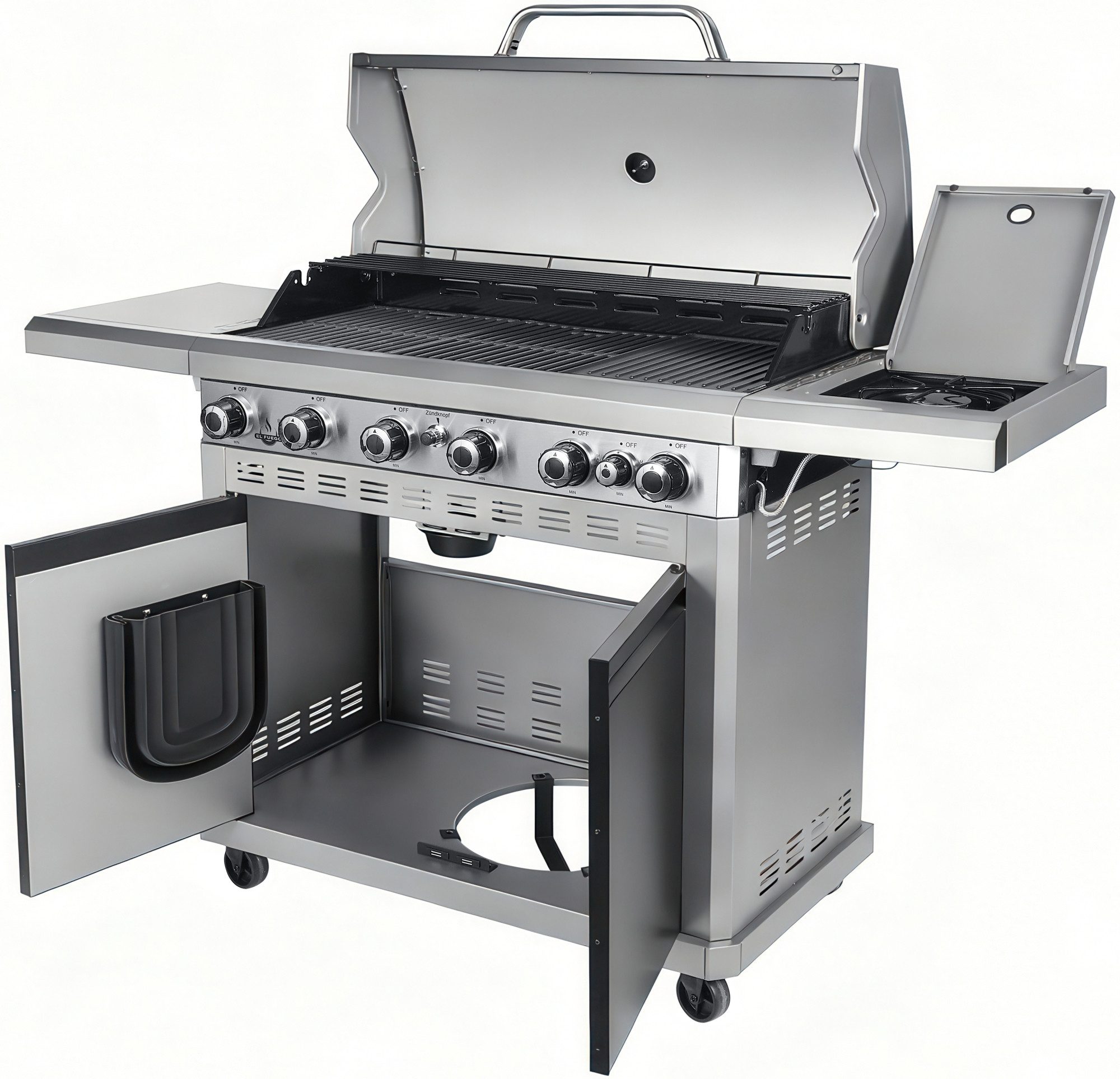 El Fuego Gasgrill Detroit, 18 kW (6 Brenner je 2,5 kW + 1 Seitenbrenner 3,0 kW)
