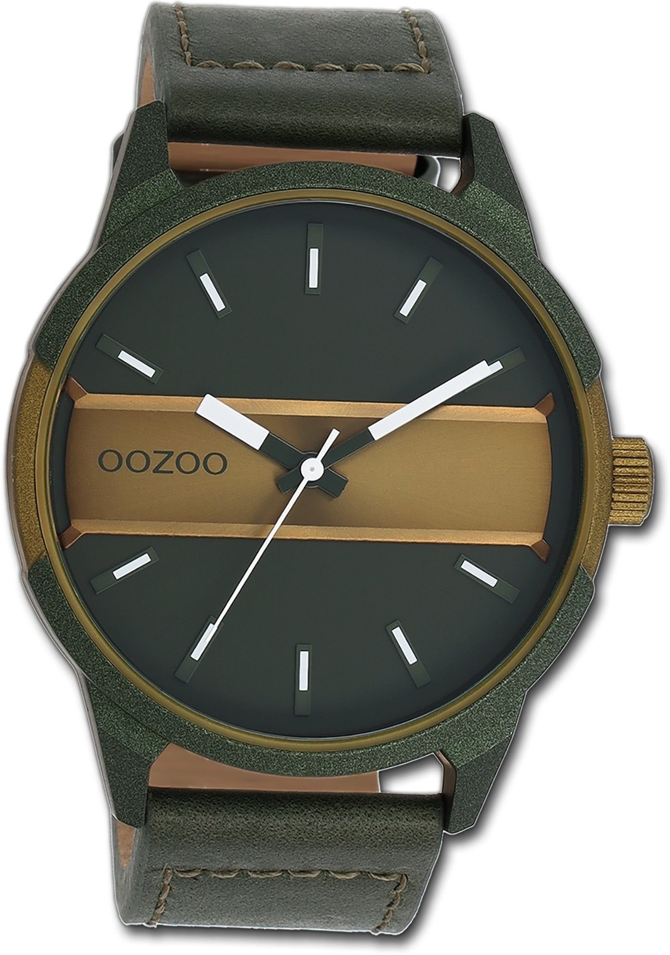 Herren 48mm) Timepieces, Oozoo Gehäuse, groß Armbanduhr extra rundes Herrenuhr OOZOO Quarzuhr (ca. schwarz, Lederarmband