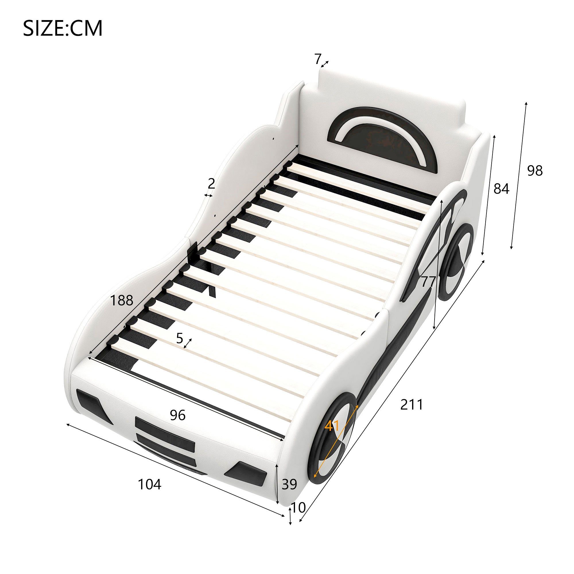 unter Autobett (Familienbett,Auto-Modellbetten, Fangqi Kinderbetten, Schwarz/Weiß) 90x200cm Lattenrost mit Autobetten, Einzelbett großem Automodell Bettkasten