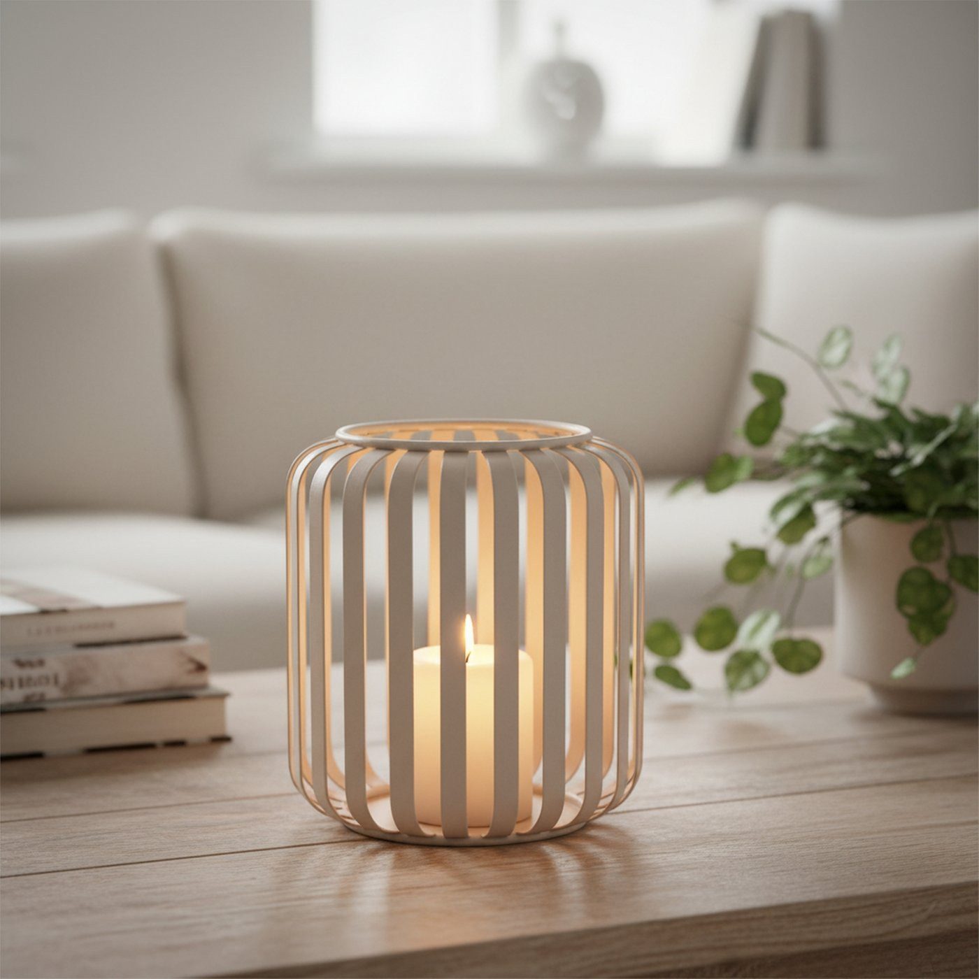 BOLTZE GRUPPE Windlicht beige aus Metall H12cm – Bild 2 von 2