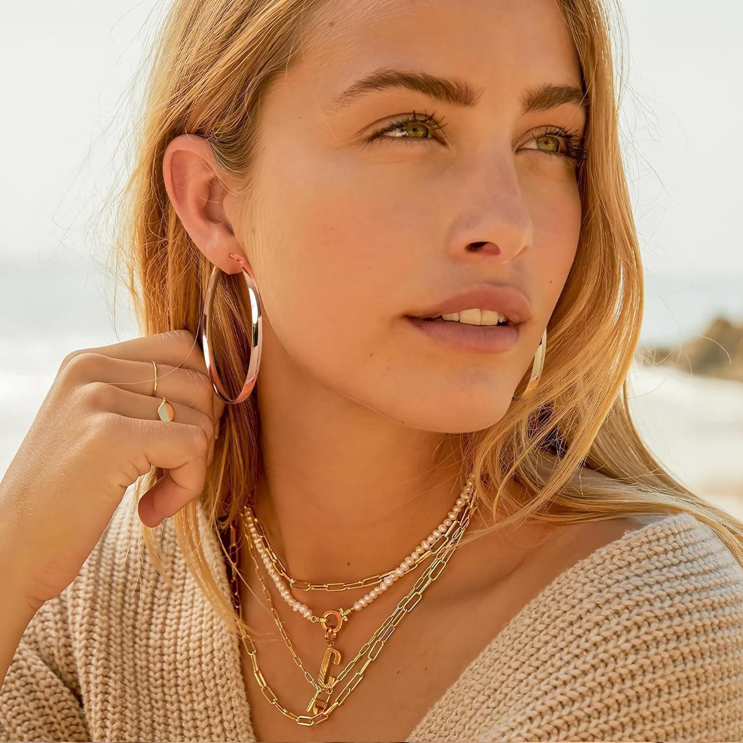 LuxusKollektion Paar Creolen Creolen Silber 925 Damen Hypoallergen 14K Vergoldet 50mm Rosegold 50MM