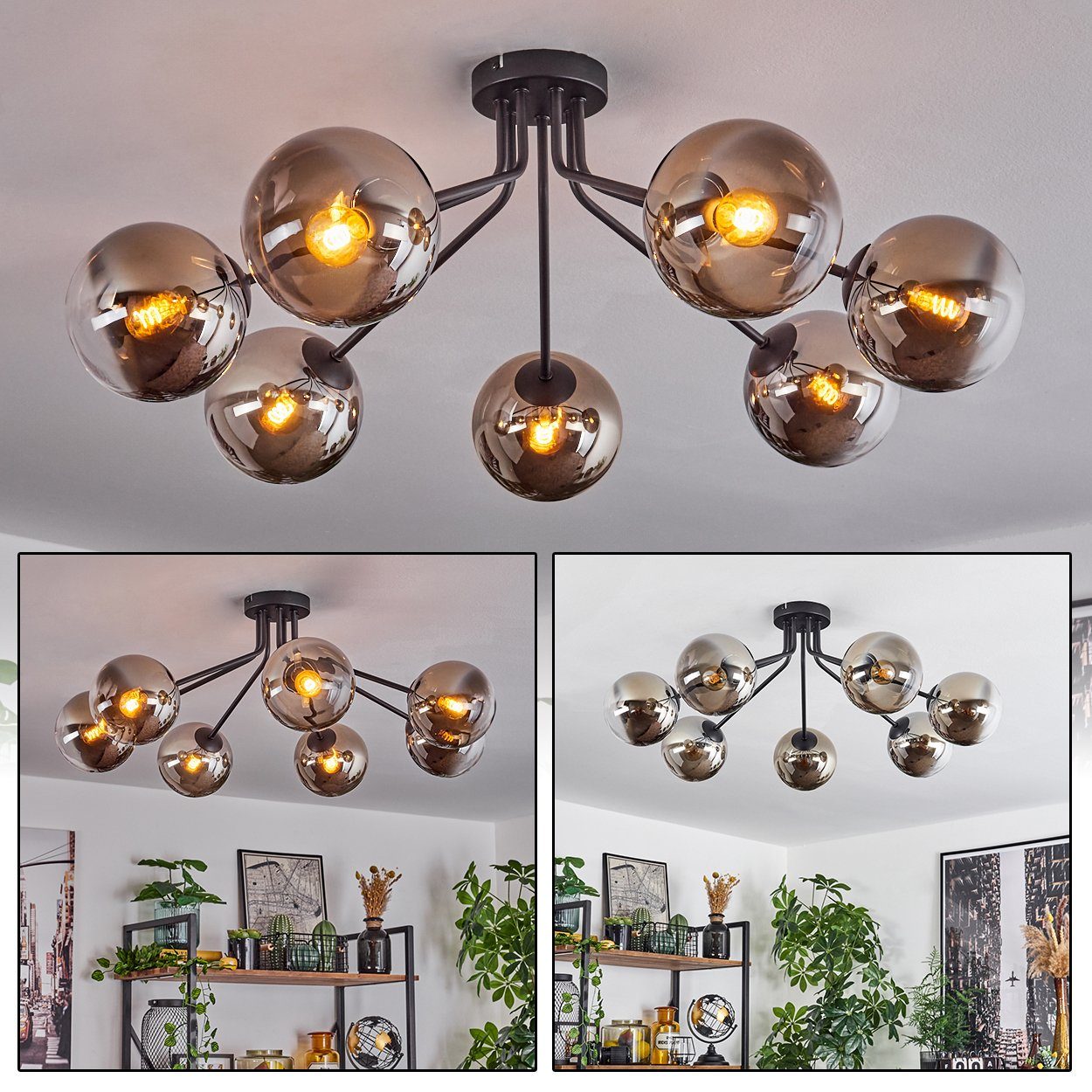 hofstein Deckenleuchte moderne Deckenlampe aus Metall/Glas in Schwarz/Rauch günstig online kaufen