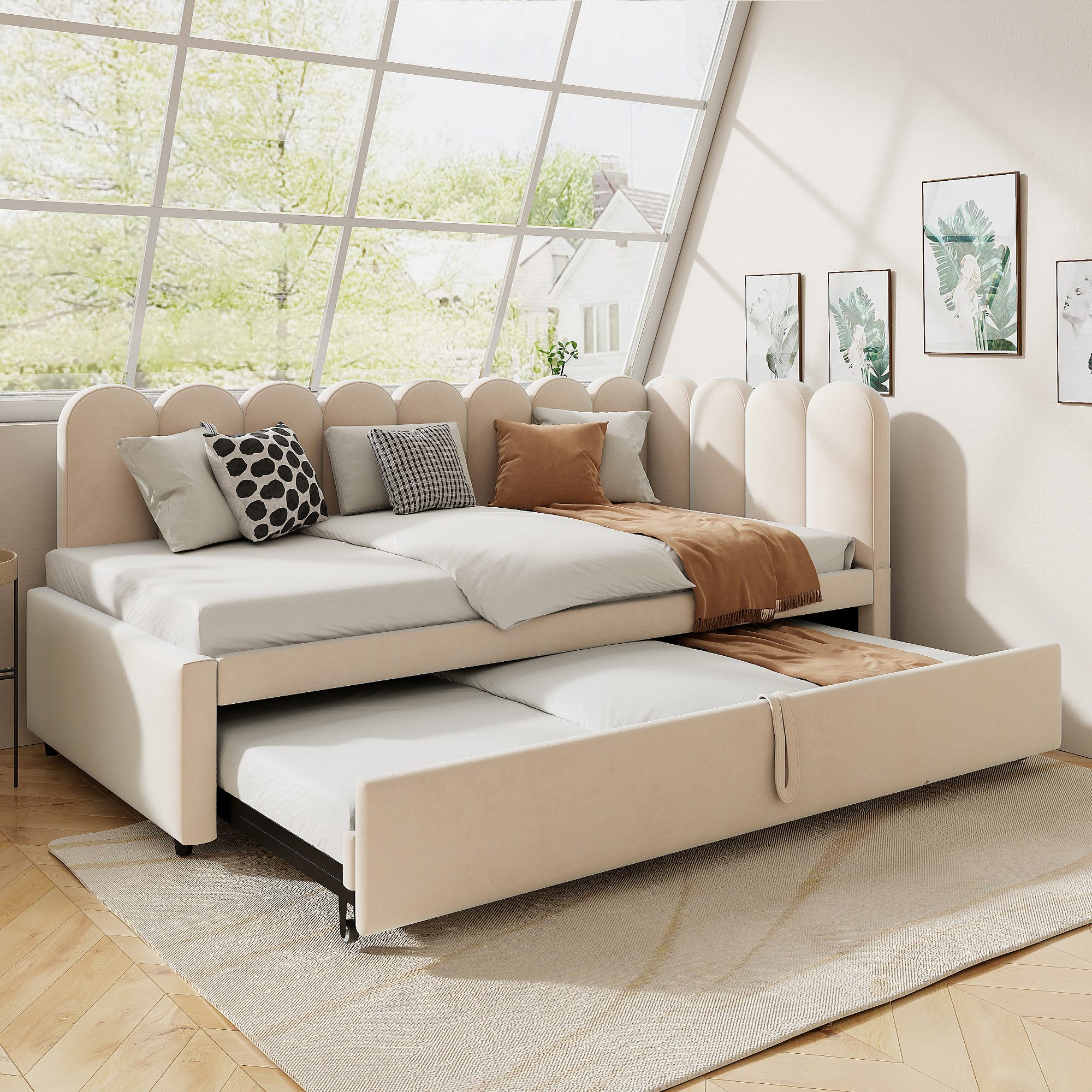 Flieks Daybett, L-Form Polsterbett Schlafsofa Tagesbett 90/180x200cm mit Au günstig online kaufen