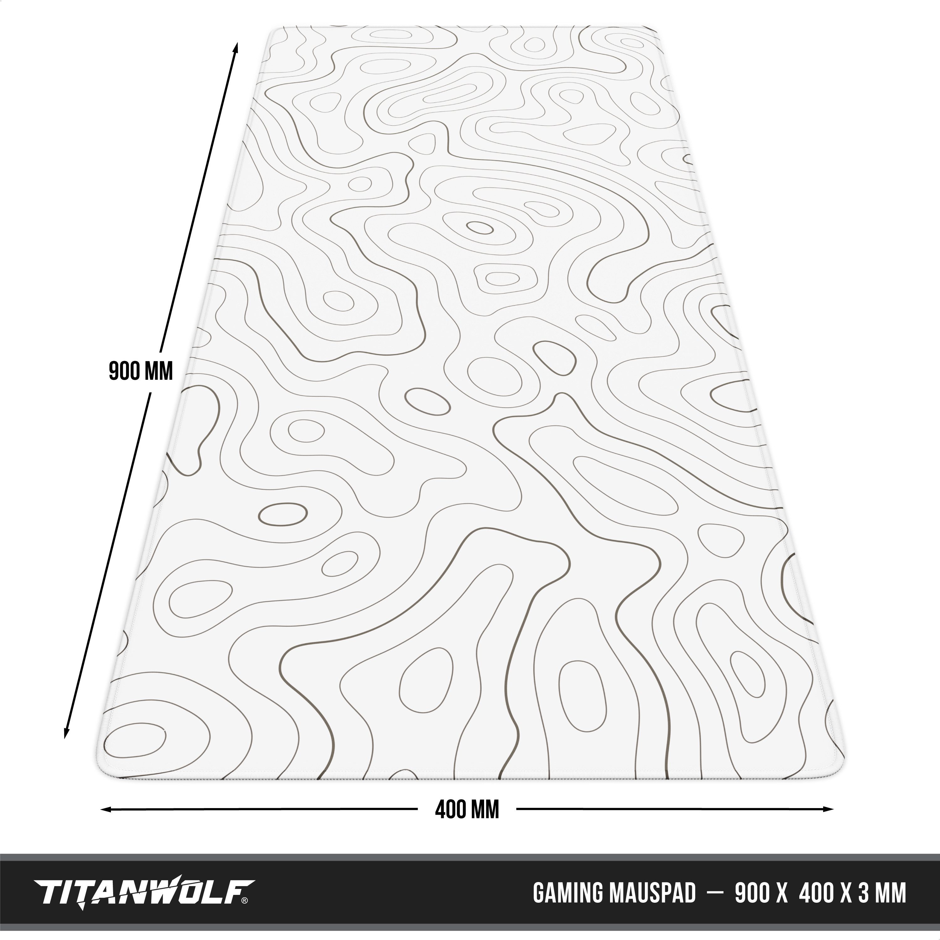 Titanwolf Gaming Mauspad XXL Speed Mousepad 900 x 400 x 3 mm, Schreibtischauflage, abwaschbar, rutschfeste Rückseite, Geschwindigkeit & Präzision, Topography white