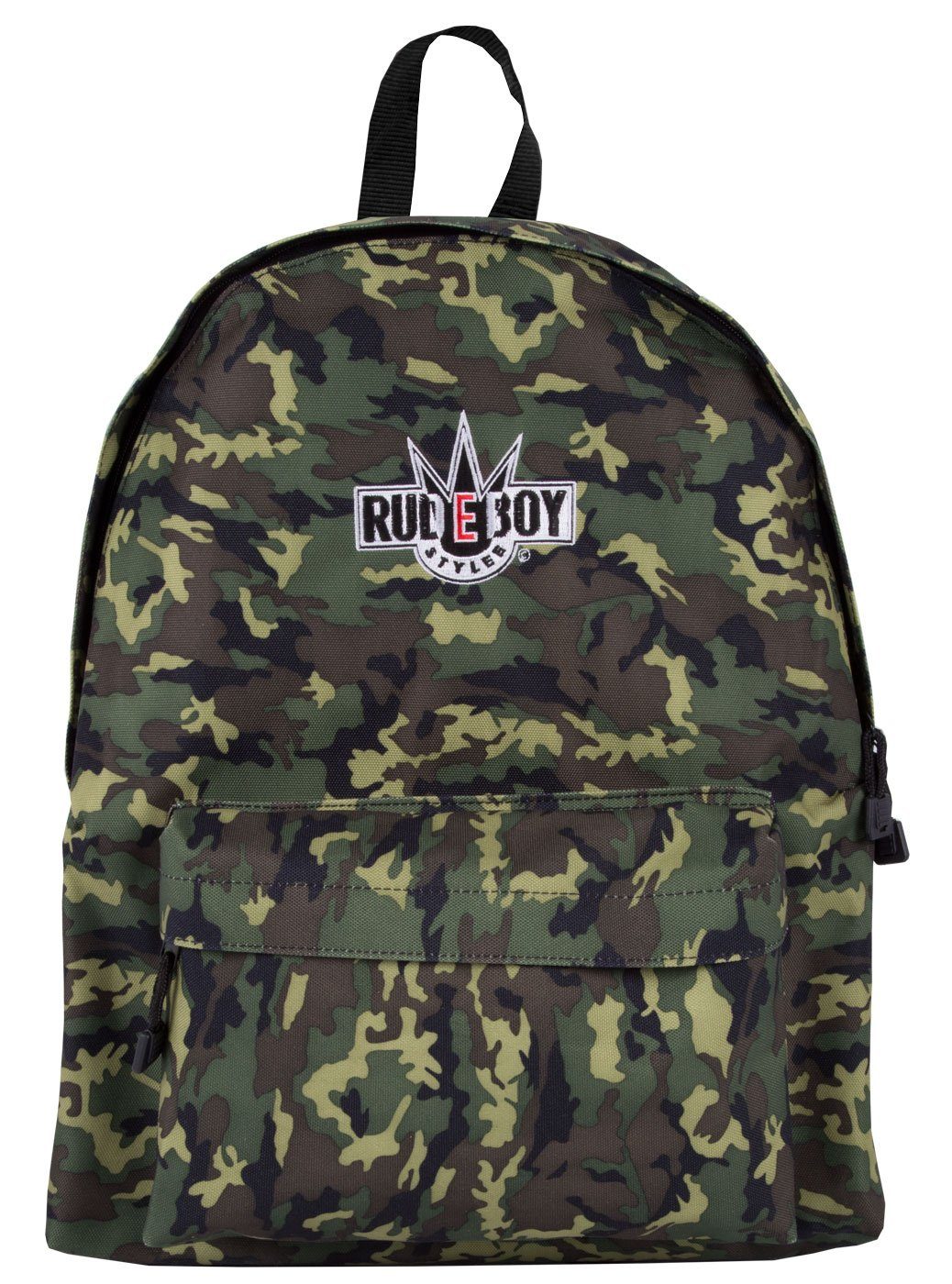 Rudeboy Stylee Sportrucksack Freizeitrucksack Classic Backpack in Camouflage, mit herausnehmbaren Einlegeboden Woodland Camo