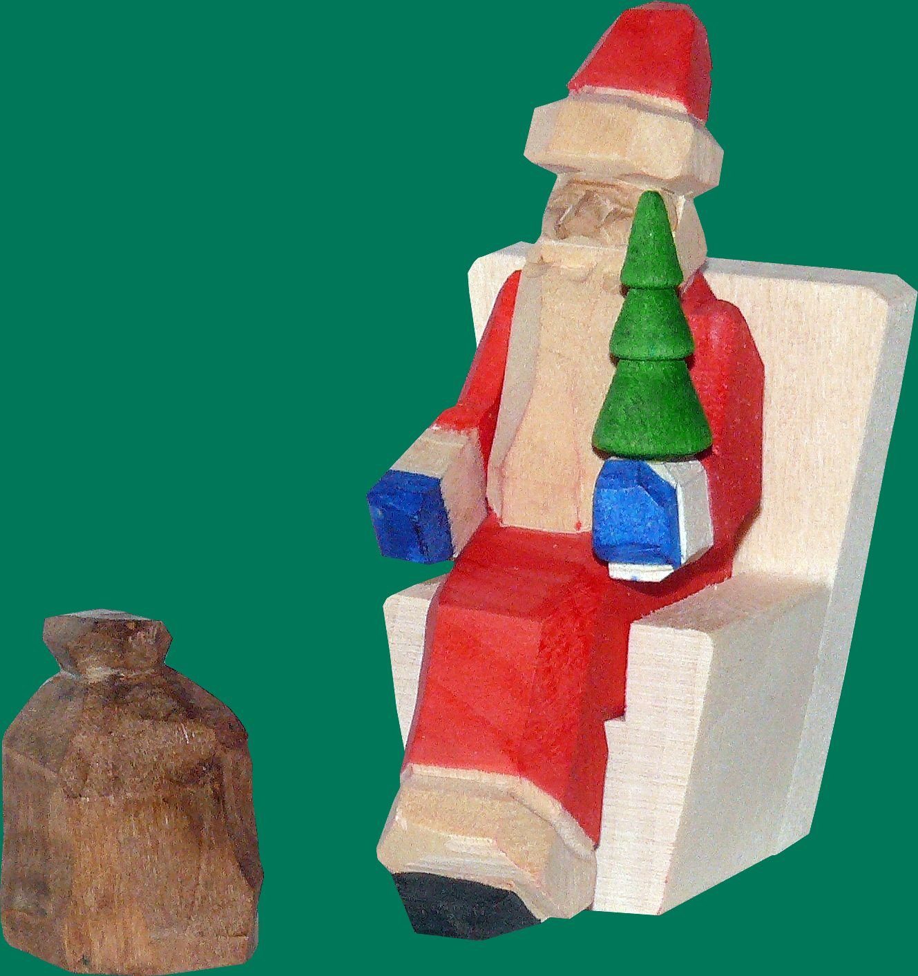 Weihnachtsfigur Weihnachtsfigur Weihnachtsmann im Sessel geschnitzt Höhe 6cm NEU