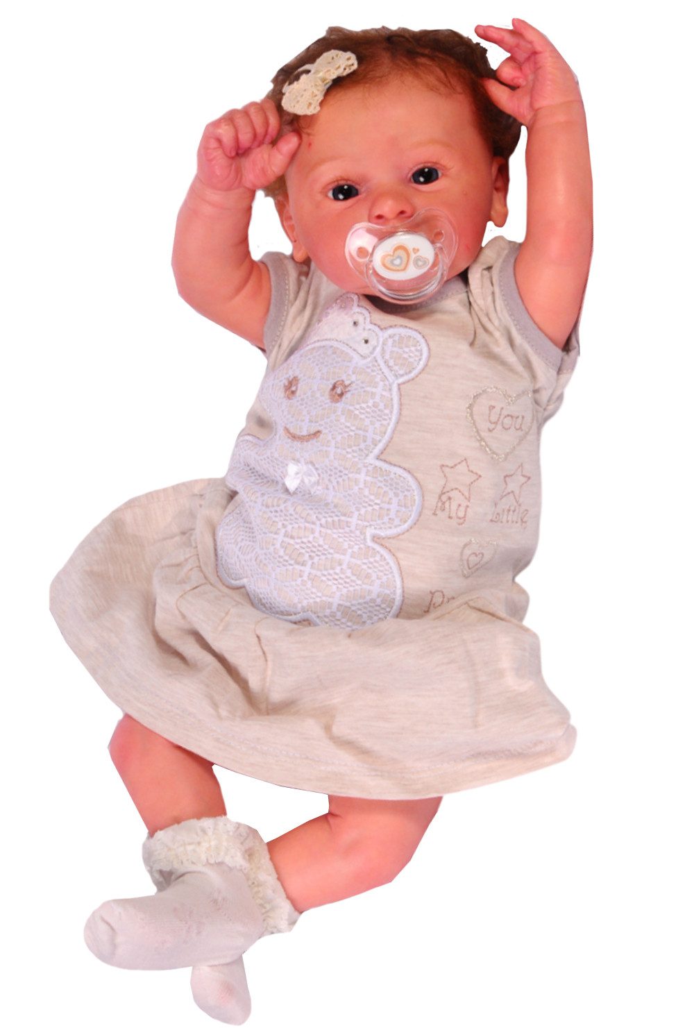 Jerseykleid Baby Kleid in Beige mit Bären Applikation Babykleid sommerlich