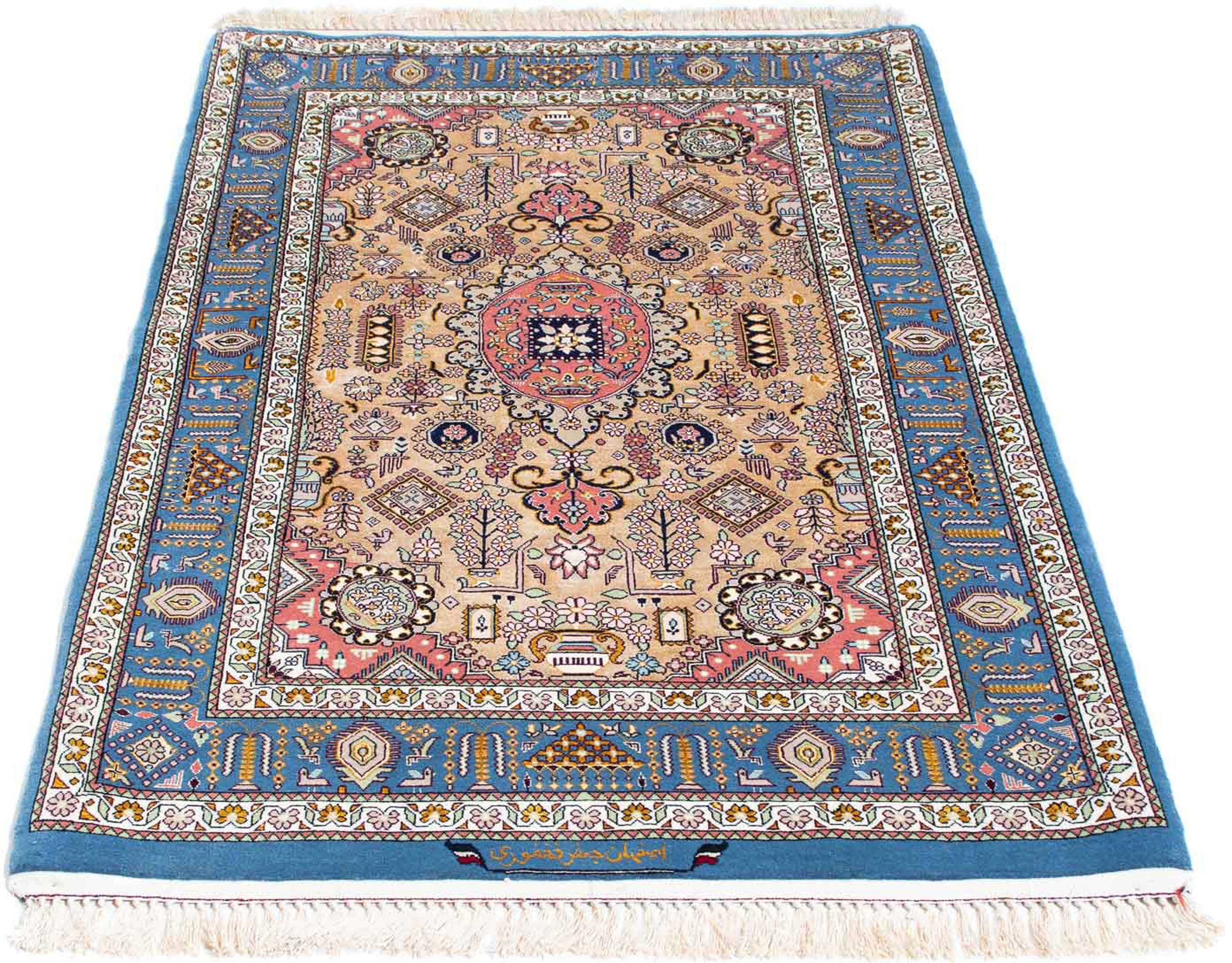 Orientteppich Perser 6 Handgeknüpft, rechteckig, mm, morgenland, Premium cm mit Wohnzimmer, 83 Zertifikat - hellblau, - 126 Höhe: - Isfahan - x Einzelstück
