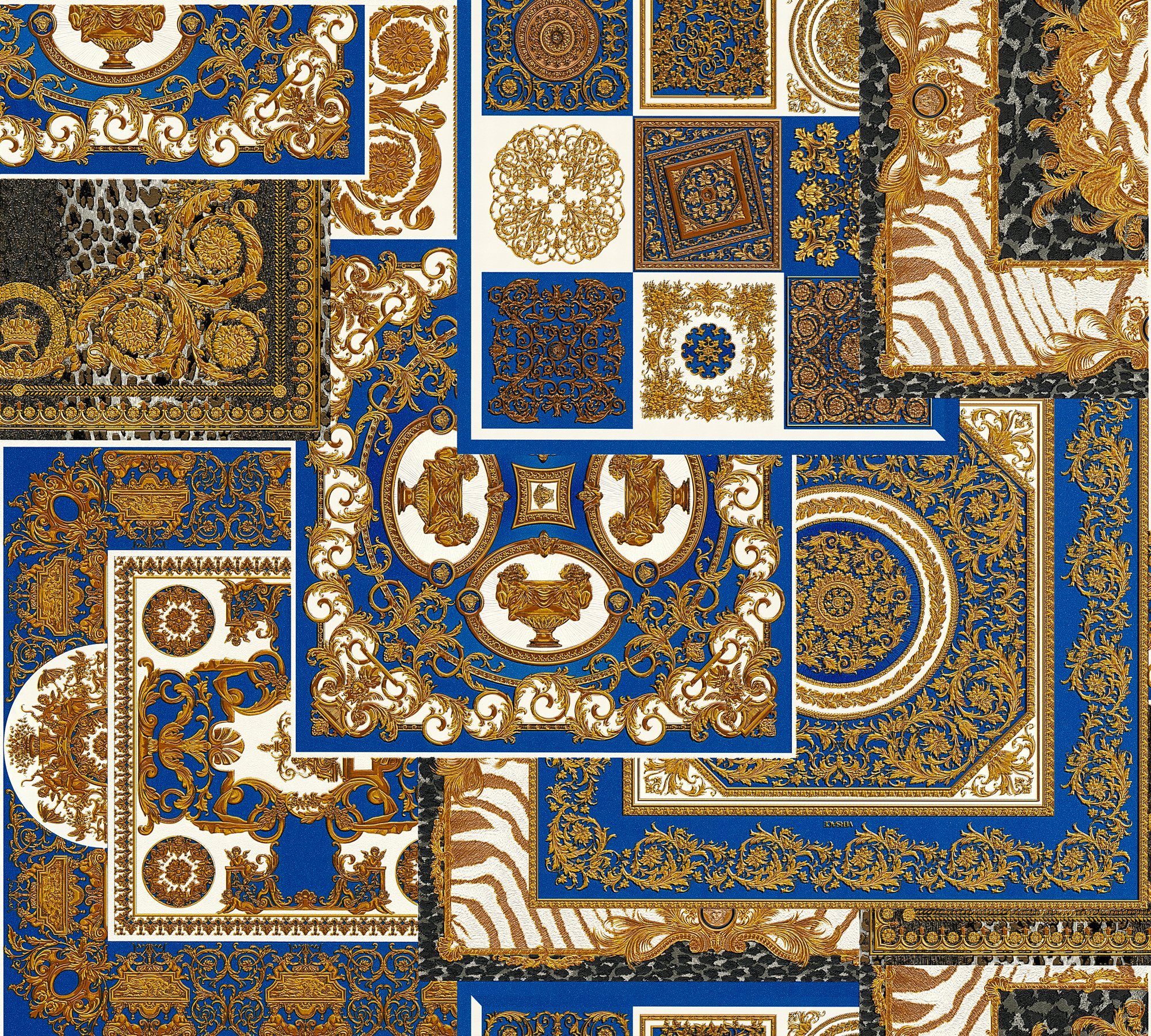 Versace Vliestapete Versace wallpaper Versace 4, Barock Tapete, gold, blau 370481