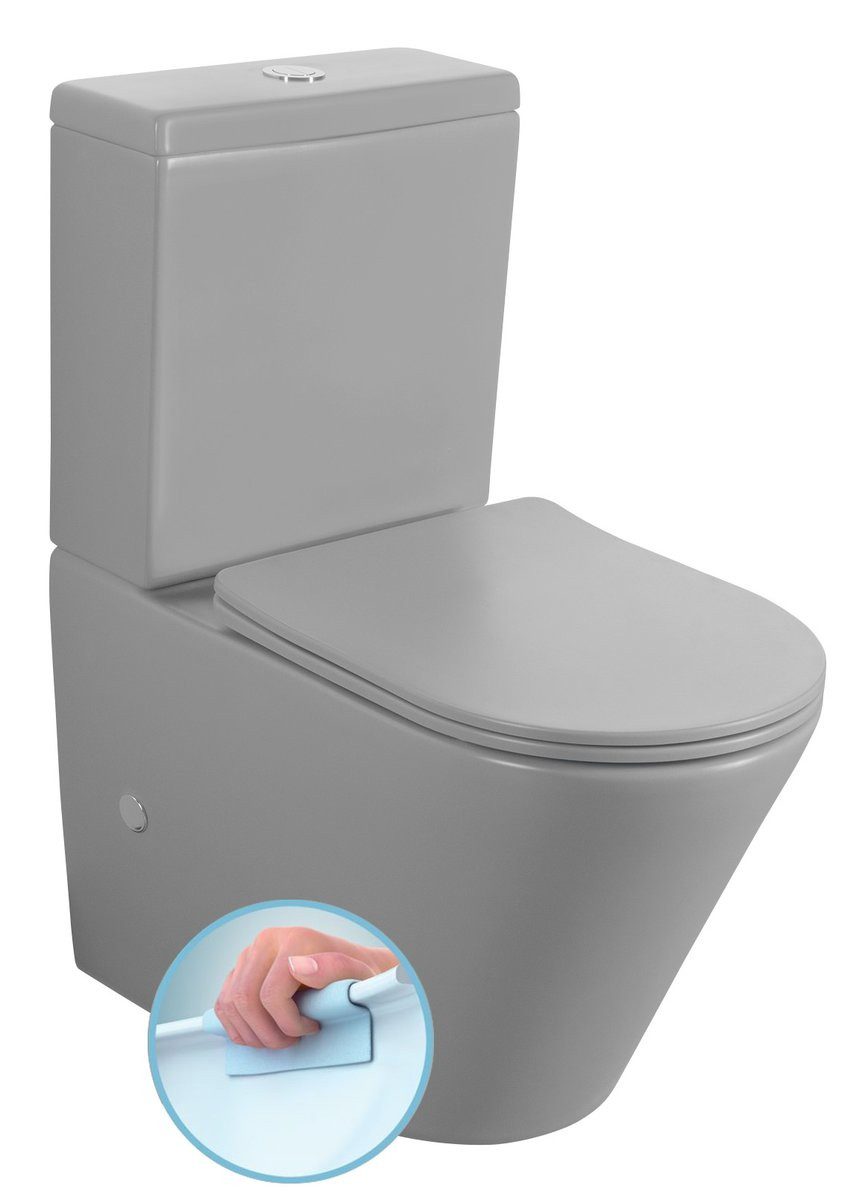 Sapho Tiefspül-WC PACO Kombi-WC,Rimless, Abgang senkrecht/waagerecht, Grau matt, Sapho-PC1012WRGR-SET