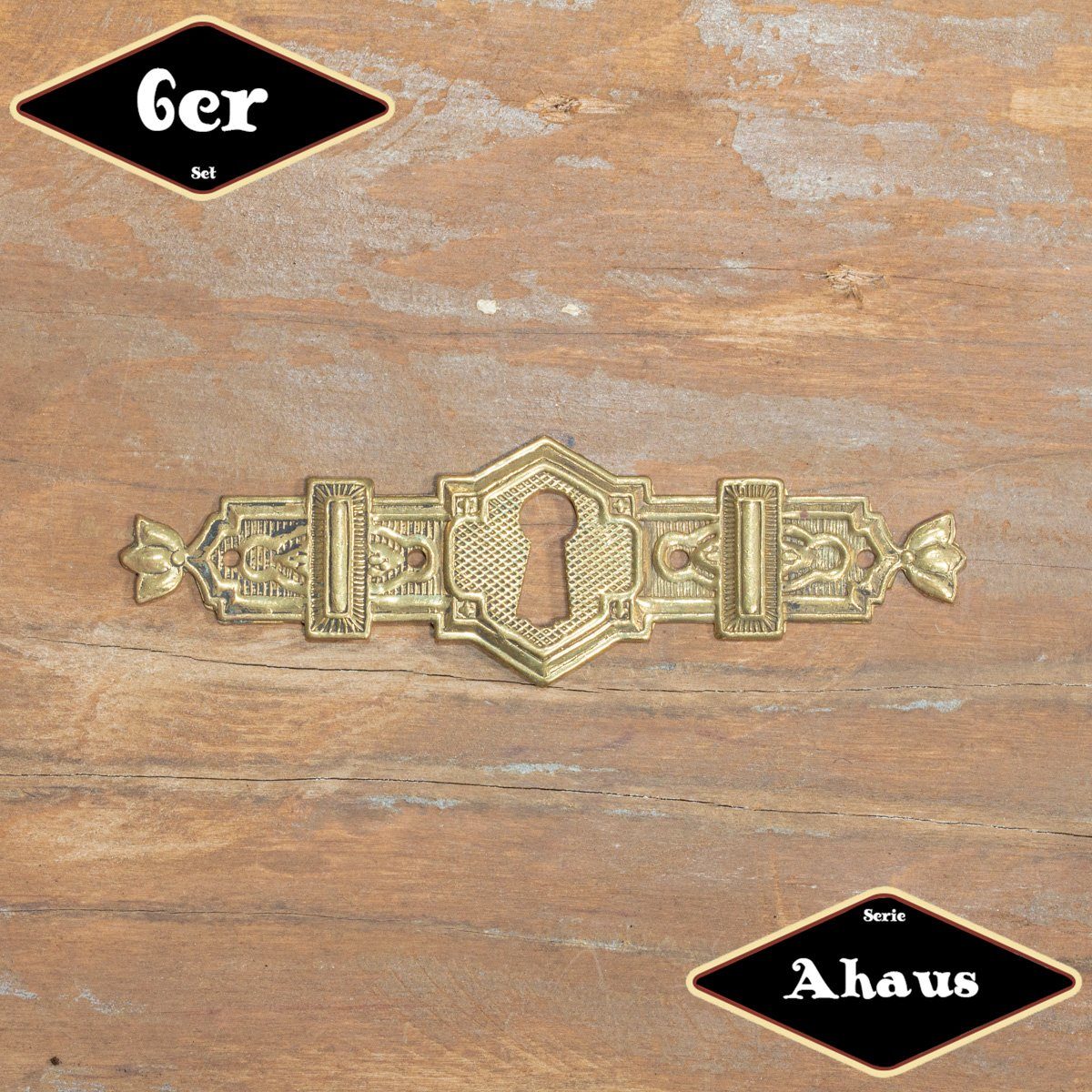 Antikas Möbelbeschlag Schlüsselplatte,Serie"Ahaus",6er Pack, Eisen in Messing