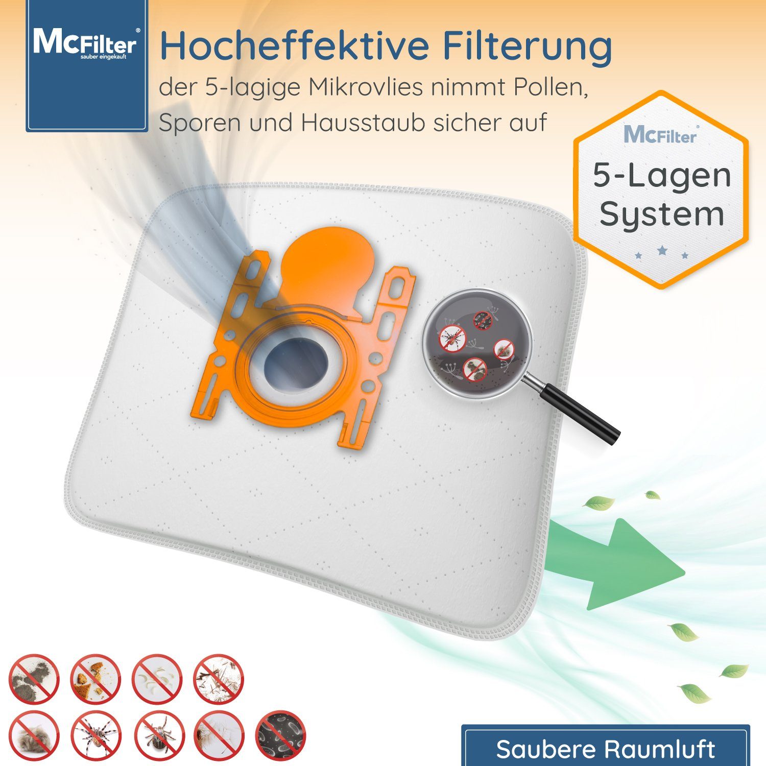 Hygieneverschluss, mit passend inkl. McFilter VSZ3XTRM11 Siemens für Staubsaugerbeutel, 5-lagiger Staubsauger, 10 Filter St., Staubbeutel