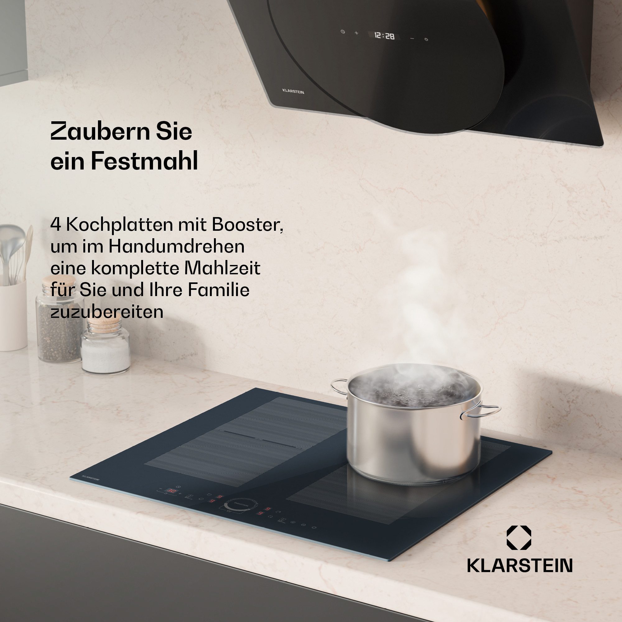 Klarstein Induktions-Kochfeld Delicatessa 60 Flex, Kochfelder Induktion Hob Küche Flex 4 Zonen