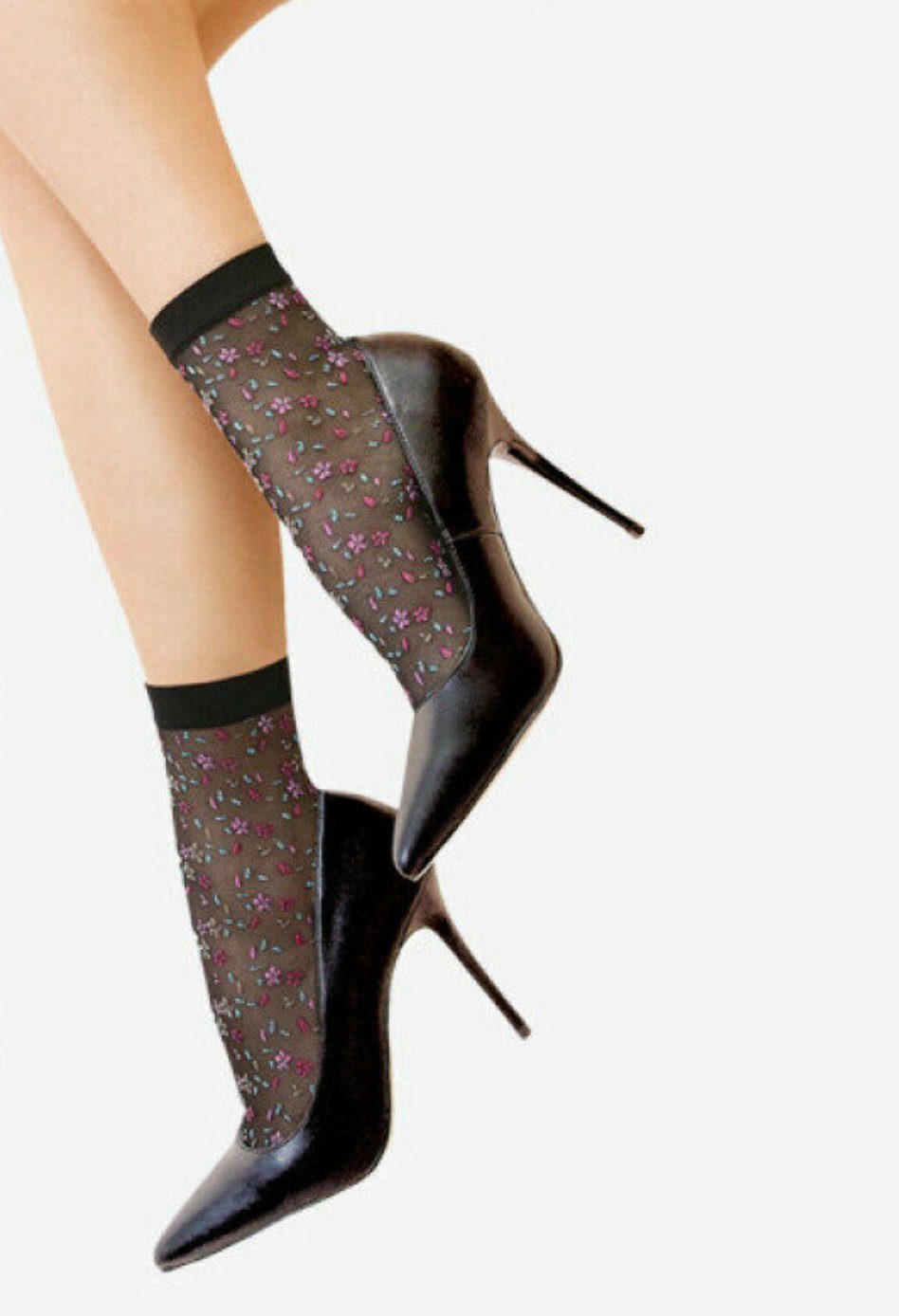 Feinsocken elegante Socken mit Blumen-Muster 20 den