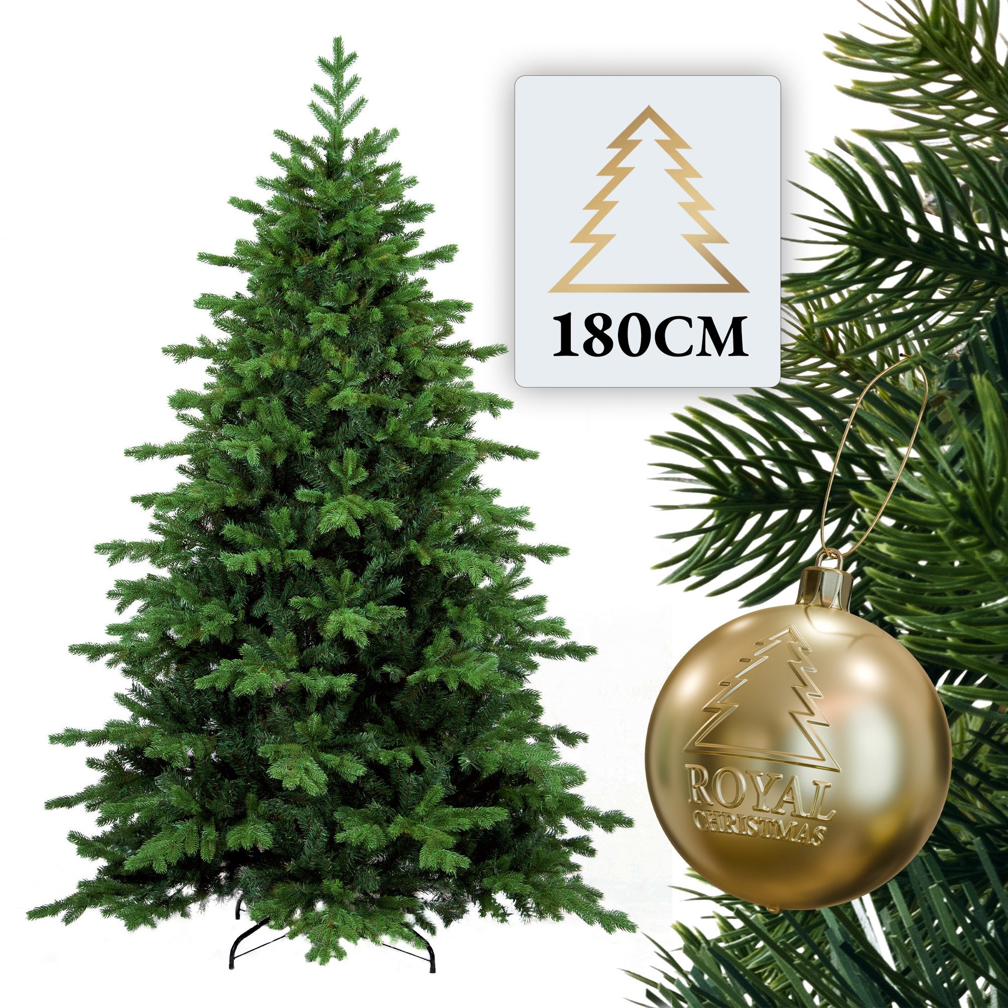 Royal Christmas Künstlicher Weihnachtsbaum Royal Christmas Künstlicher Weihnachtsbaum Spitsbergen 1,80M, Nordmanntanne, Mit Metallständer, einfach aufzubauen, Mischung aus Spritzguss und PVC