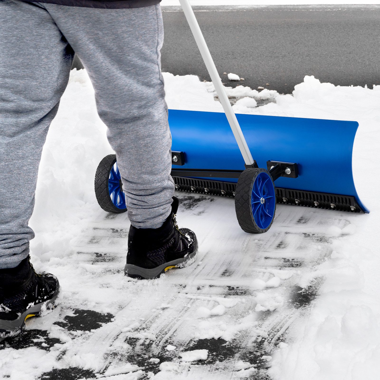 KOMFOTTEU Schneeschieber, Schneeschaufel auf Rädern, 95x25 cm