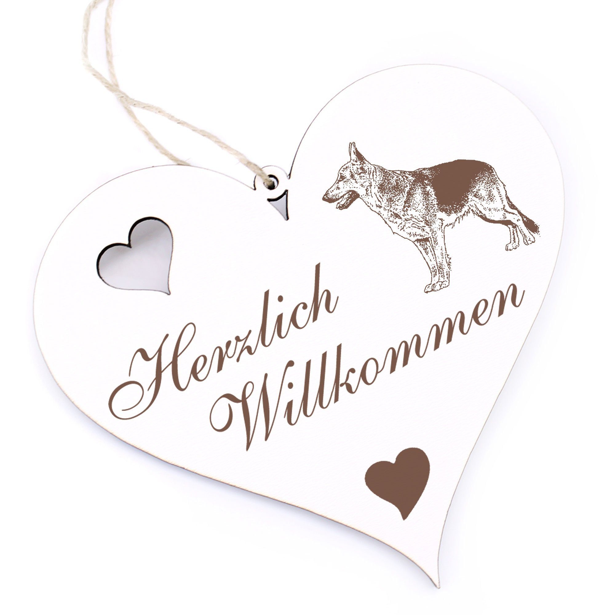 Dekolando Hängedekoration Herzlich Willkommen - Deutscher Schäferhund - 13x12cm