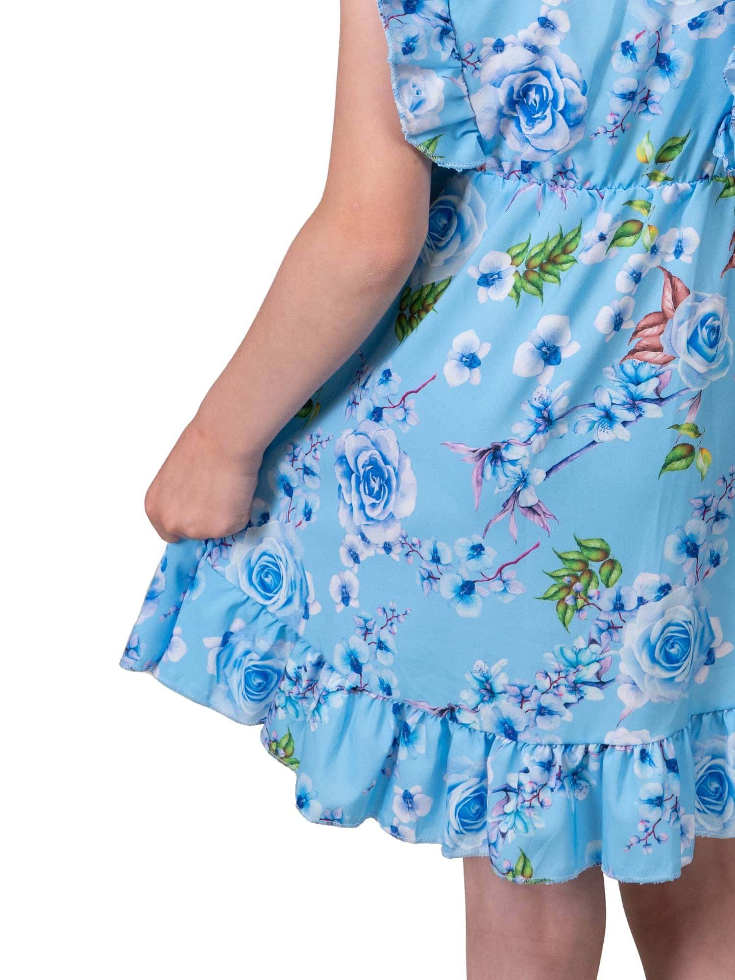 Blau Jerseykleid tragen KMISSO Rosenmotiv bequem zu (1-tlg) Mädchen Kleid