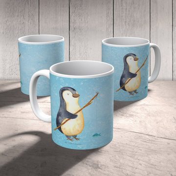 Mr. & Mrs. Panda Tasse Pinguin Angler - Eisblau - Geschenk, Teetasse, Becher, Tasse Motive, Keramik, Einzigartiges Botschaft
