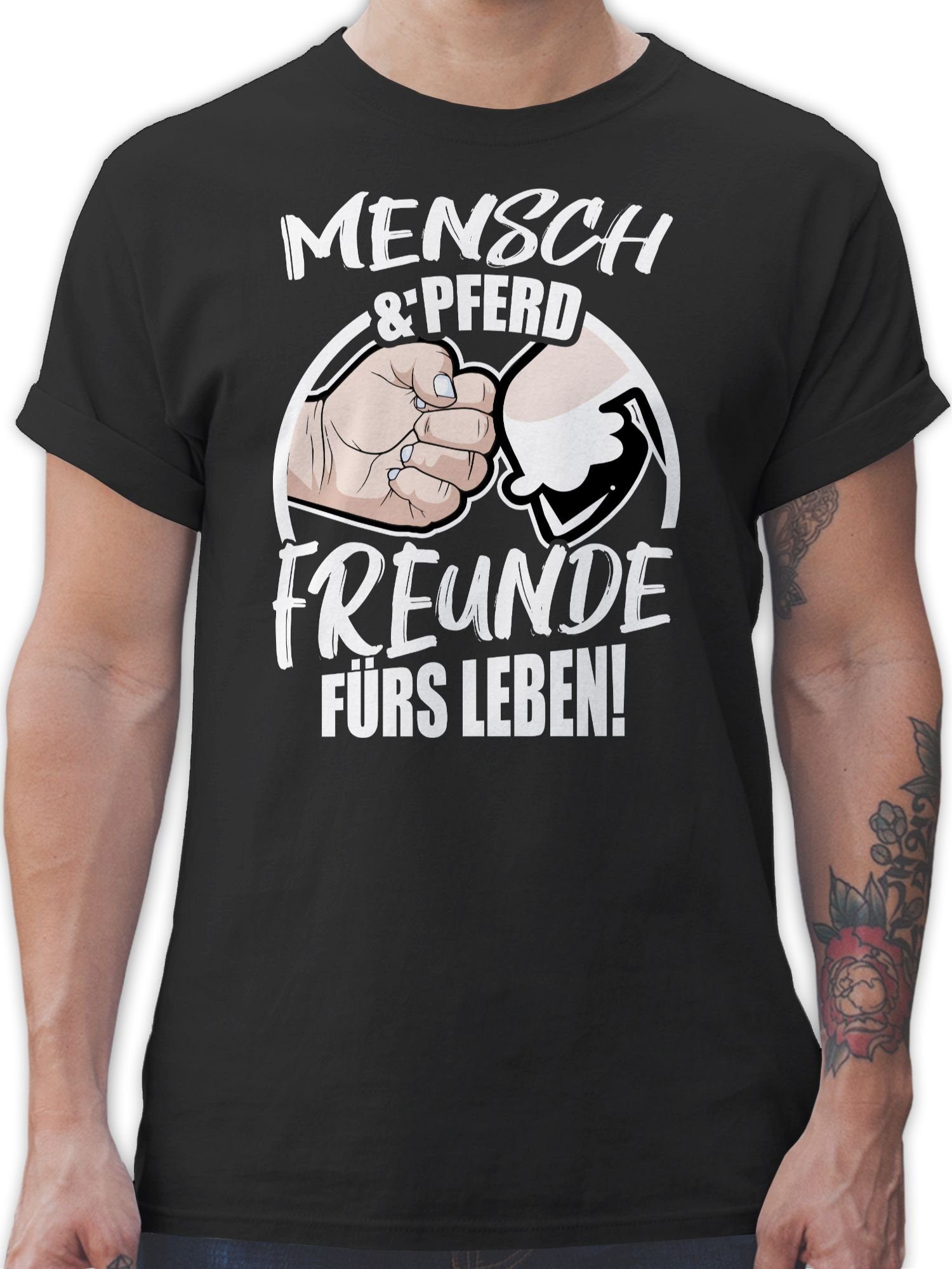 Shirtracer T-Shirt Mensch & Pferd Freunde fürs Leben! Pferd 01 Schwarz