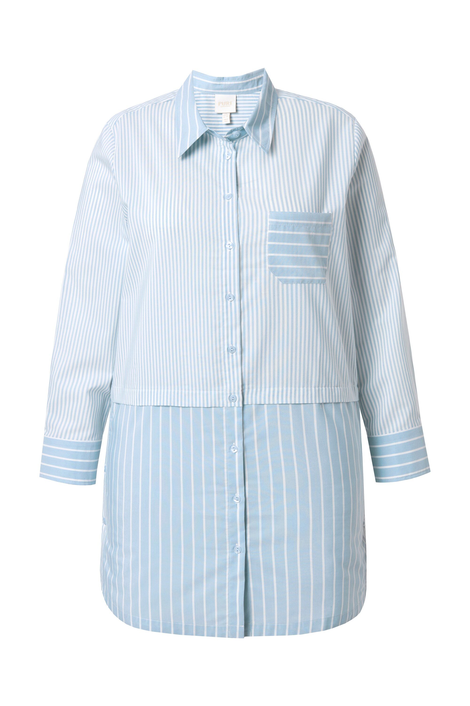 Ulla Popken Hemdbluse Longbluse Streifen Hemdkragen Langarm Biobaumwolle günstig online kaufen