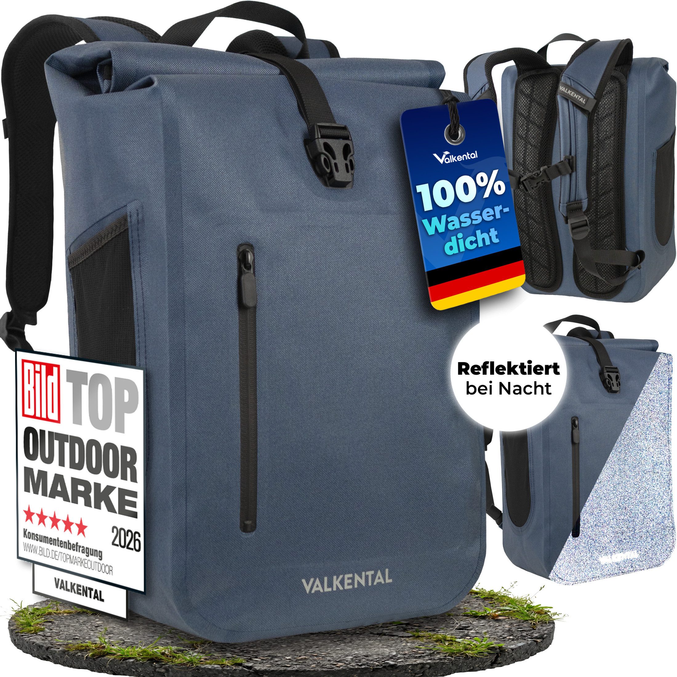 Valkental Tagesrucksack Alltags- & Freizeitrucksack wasserdicht & vollreflektierend 28L