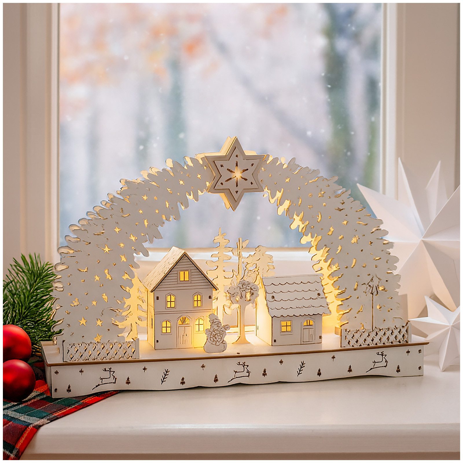 HTI-Living Schwibbogen Leuchtbogen in modernem Weiß Weihnachtsdorf (1-tlg), Schwibbogen Weihnachtsdeko