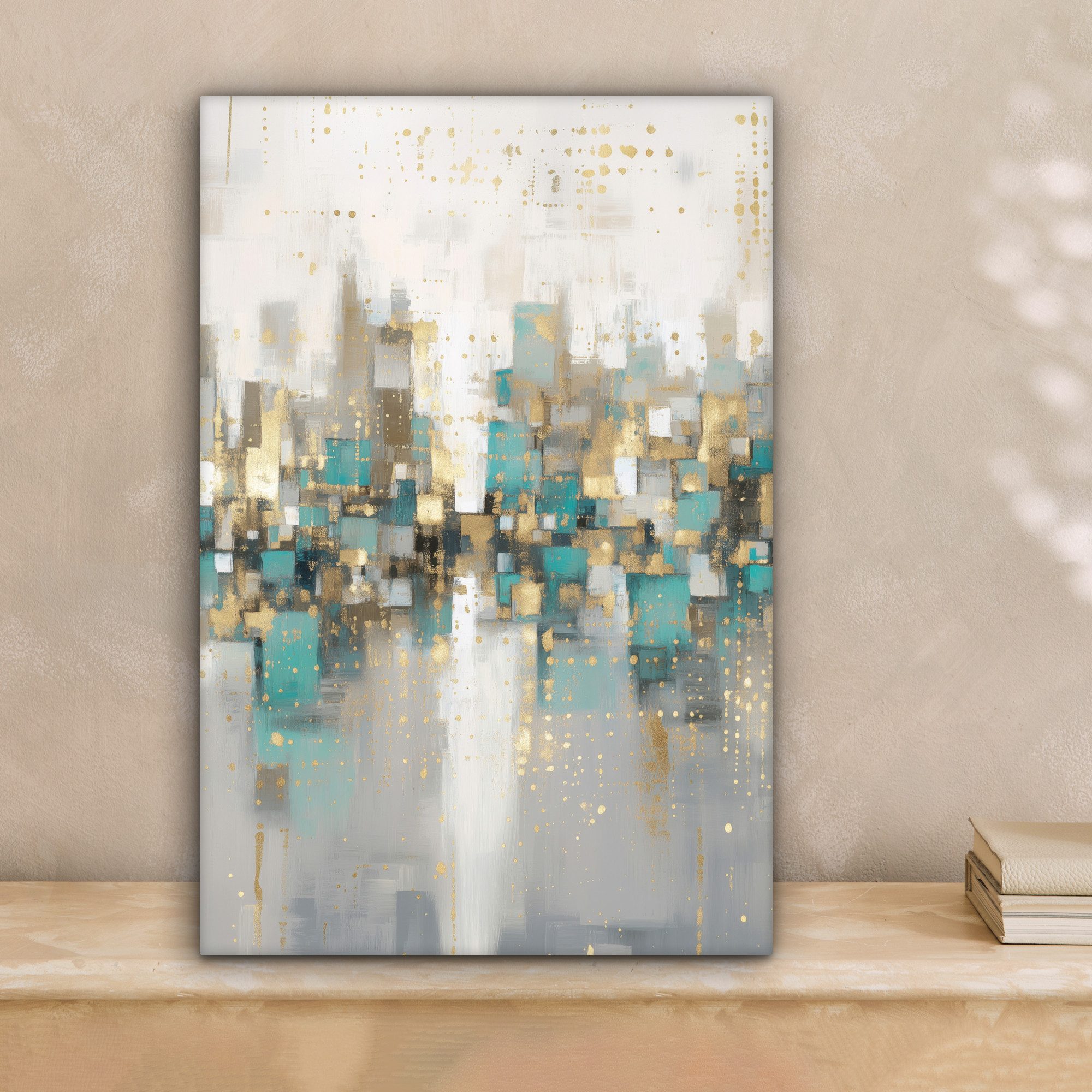 OneMillionCanvasses® Leinwandbild Abstrakt - Blöcke - Gold - Skyline, Fotodruck (1 St), Leinwand Canvas Wandbild, Wanddekoration 20x30 cm