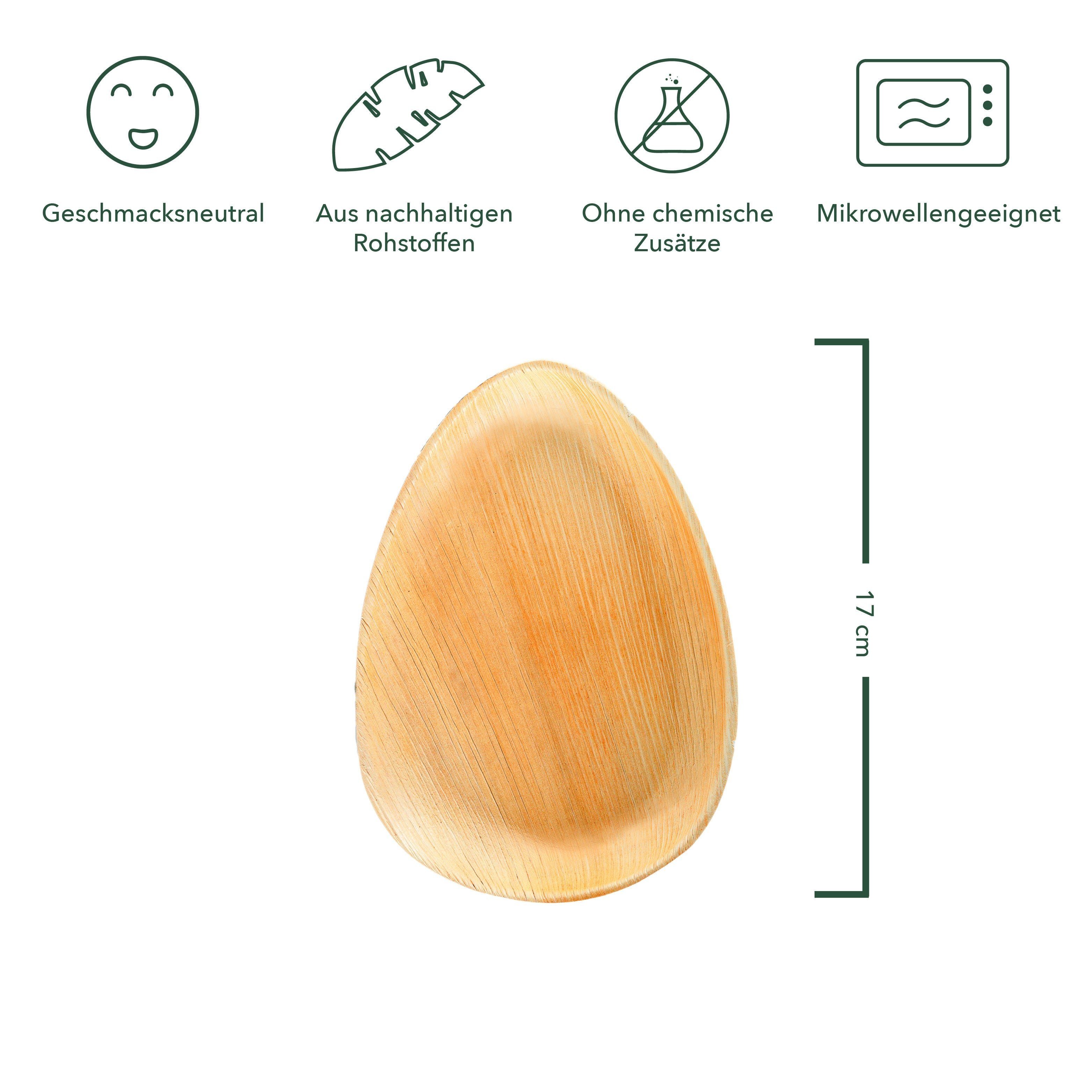 wisefood Einwegteller Palmblatt Teller - tropfförmig 17cm, (25 St)