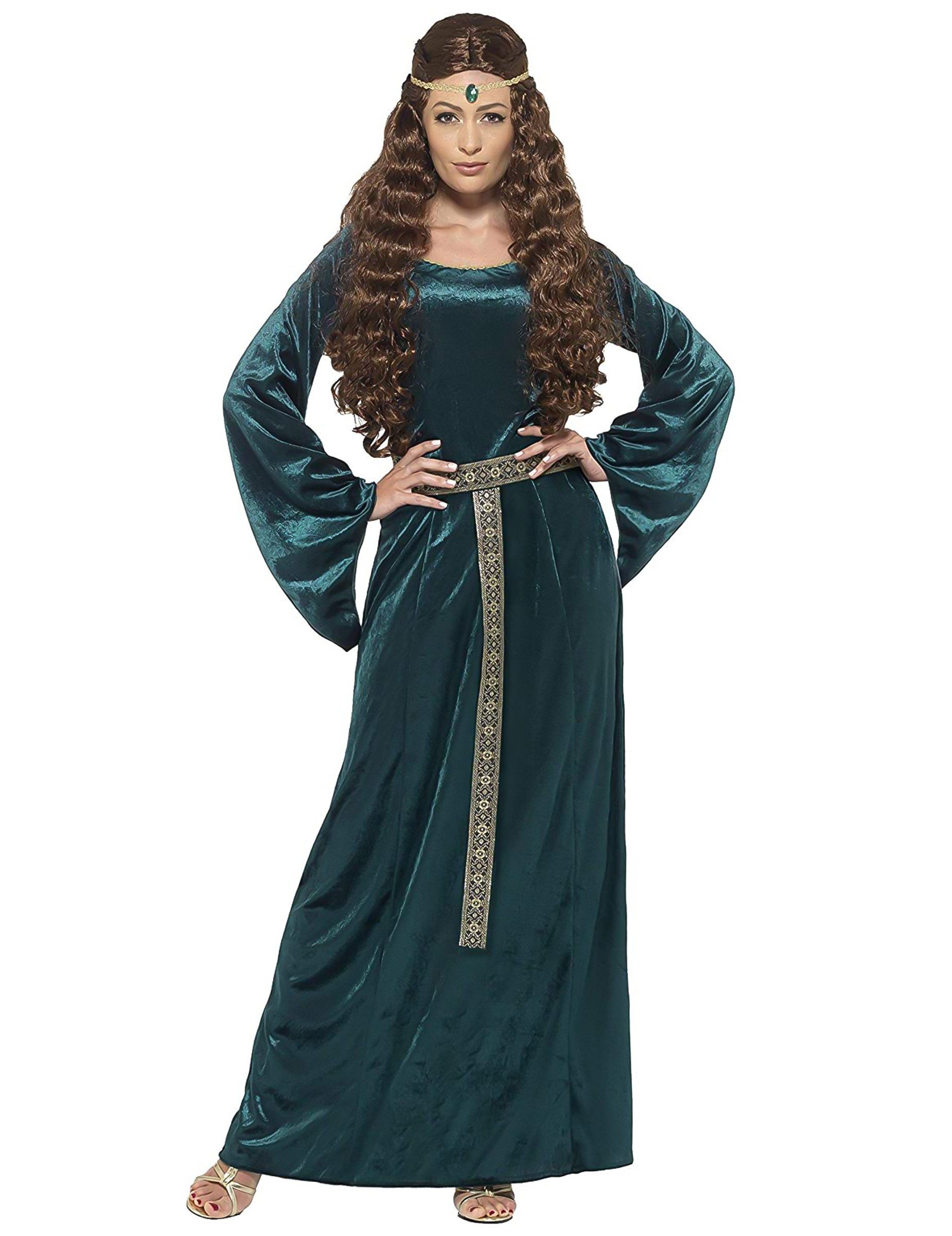 Smiffys Kostüm edle Mittelalter Hofdame Damenkostüm Drachenmutter Samtoptik grün-gold