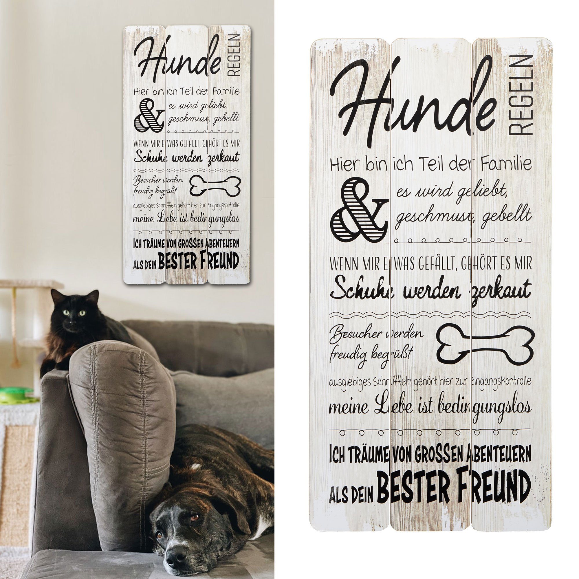 CEPEWA Kunstdruck Plankenschild Wandbild Hund Haustierregeln, Hunderegeln günstig online kaufen