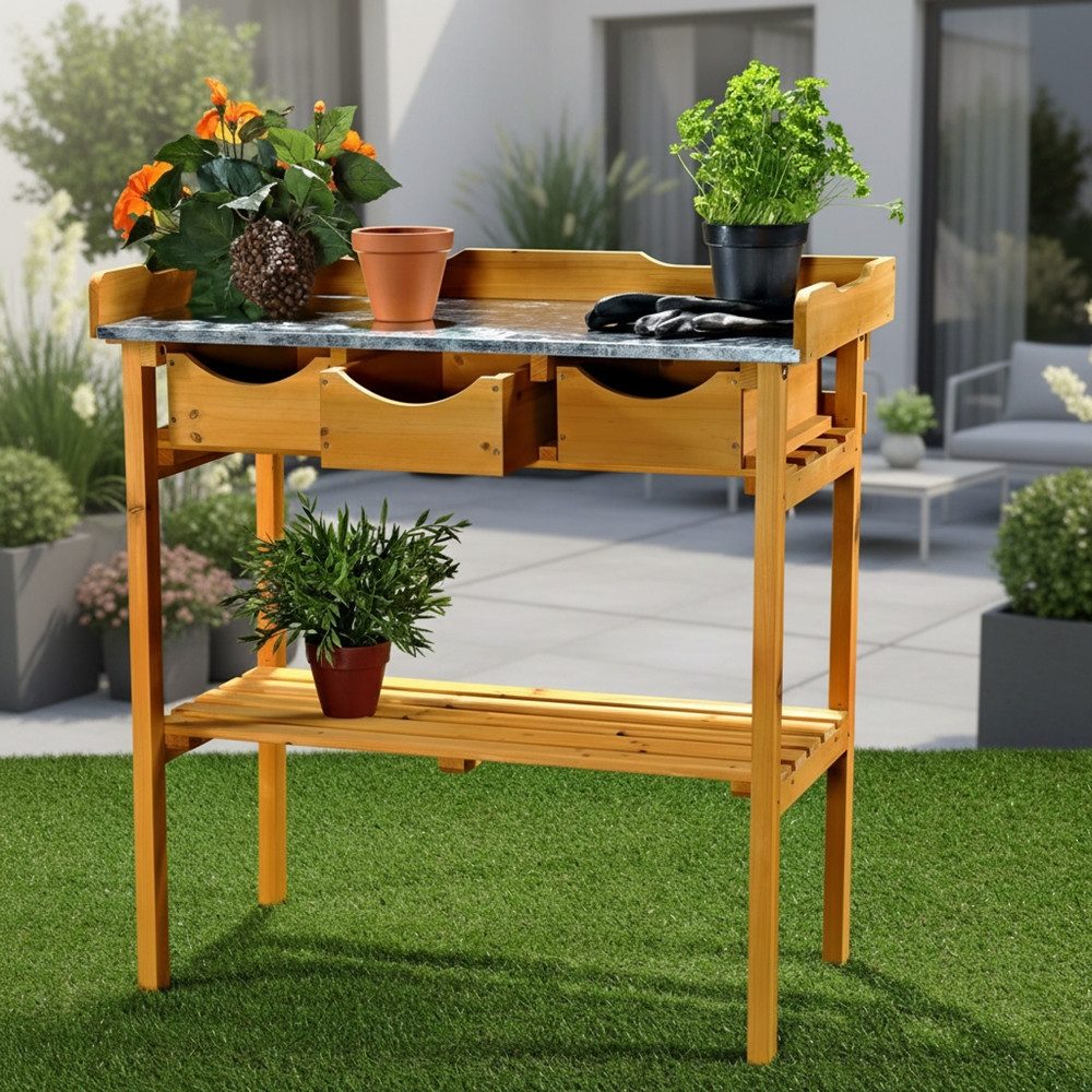 Melko Pflanztisch Gartentisch Pflanztisch Blumentisch Fichtenholz Braun Arbeitstisch (Stück, 1-St., Stück), Hochwertige Oberflächen-Platte