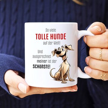 Cadouri Tasse TOLLE HUNDE Kaffeetasse mit Spruch - für Hundefreunde, Keramik, mit Hundespruch, beidseitig bedruckt, handgefertigt, Geschenk, 330 ml