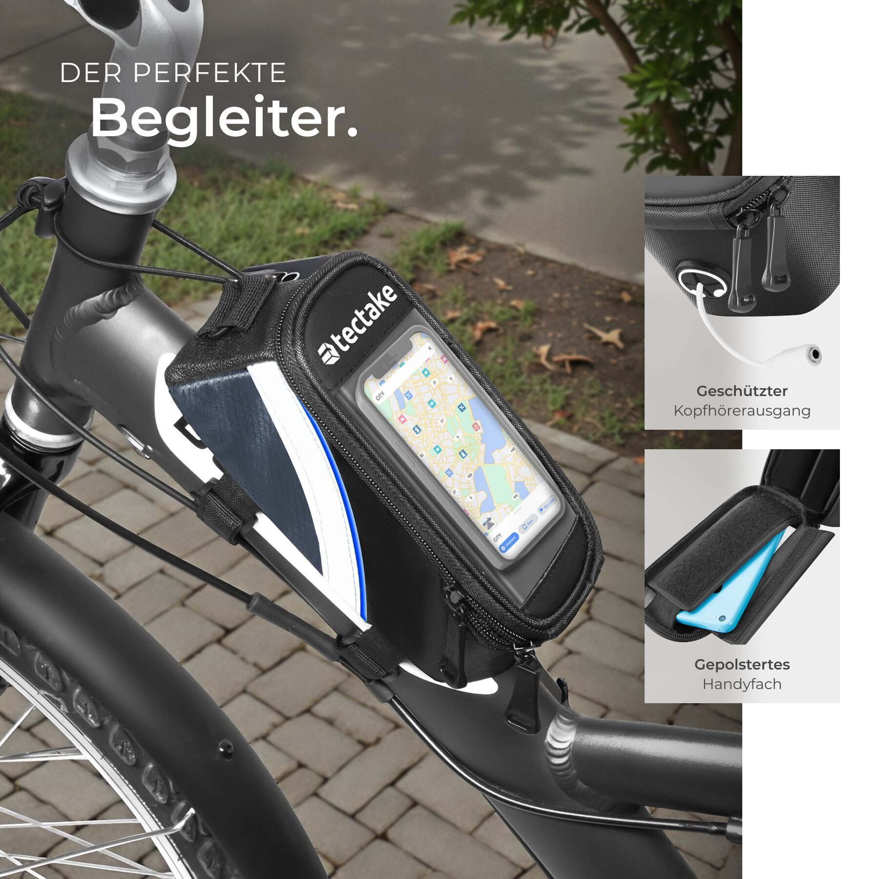 tectake Fahrradtasche fahrradtasche set georg mit gepäckträgertasche und rahmentasche (fahrradtasche GEORG, in schwarz/blau), wasserabweisendes oxford-gewebe – Bild 4 von 5