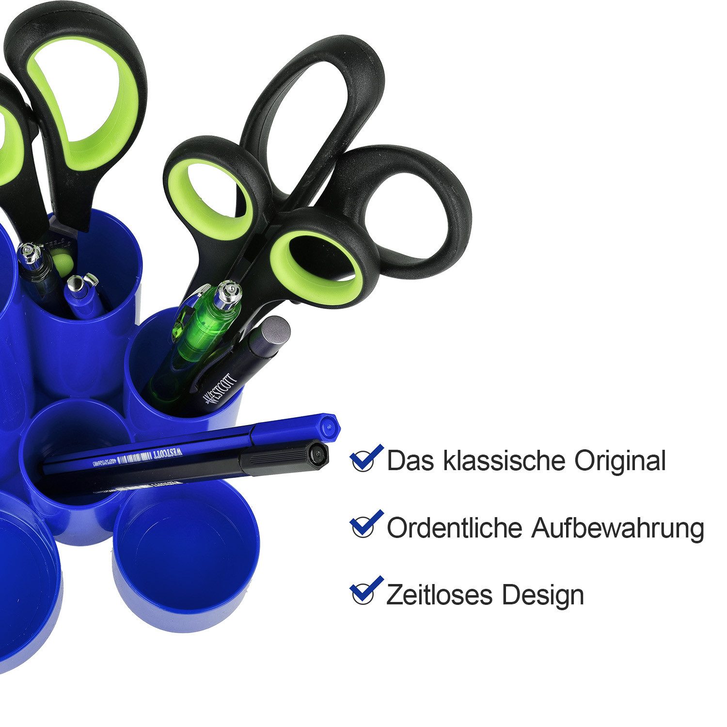 WESTCOTT Organizer Stiftehalter Blau, Stifteköcher mit 6 runden Fächern, Schreibtisch Organizer
