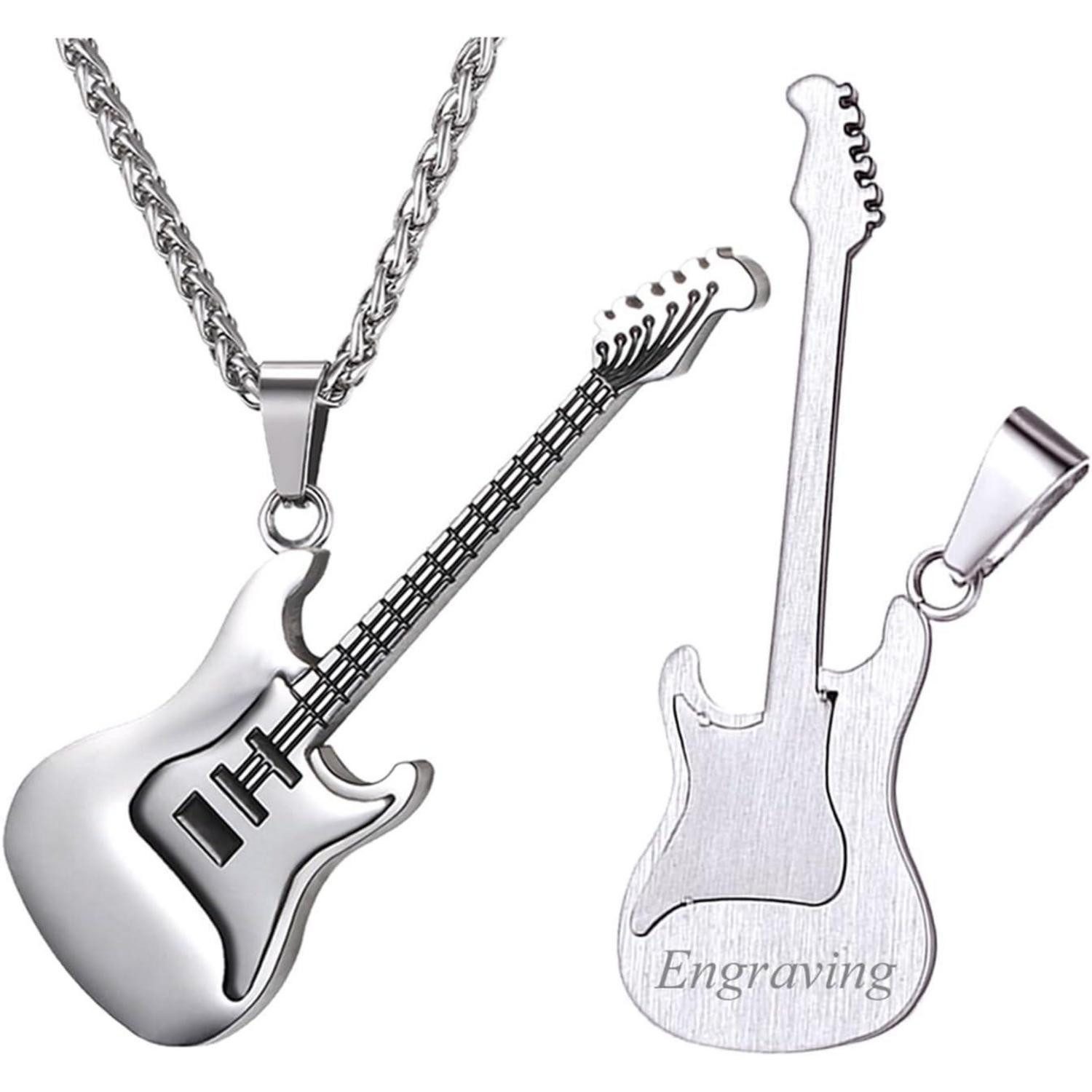 Kette mit Anhänger Anhänger Halskette 316L Edelstahl E Gitarre 04-silber personalisierbar