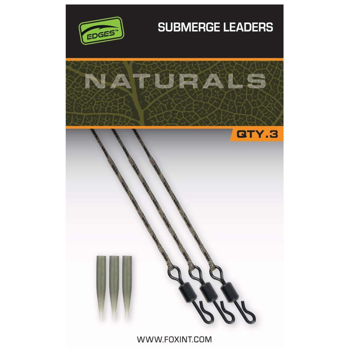 Karpfenhaken Fox Naturals Submerged Leaders 40lb 75cm - 3 Karpfenvorfächer