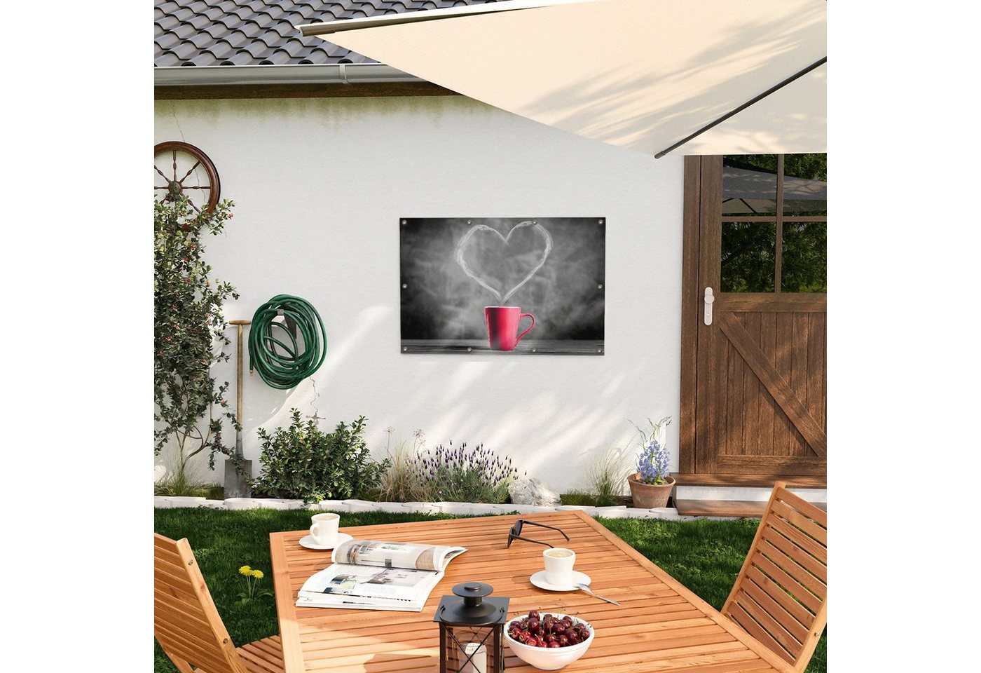 Thumbnail - Wallario Sichtschutzzaunmatten Tasse mit Kaffee - Schwarz-Weiß