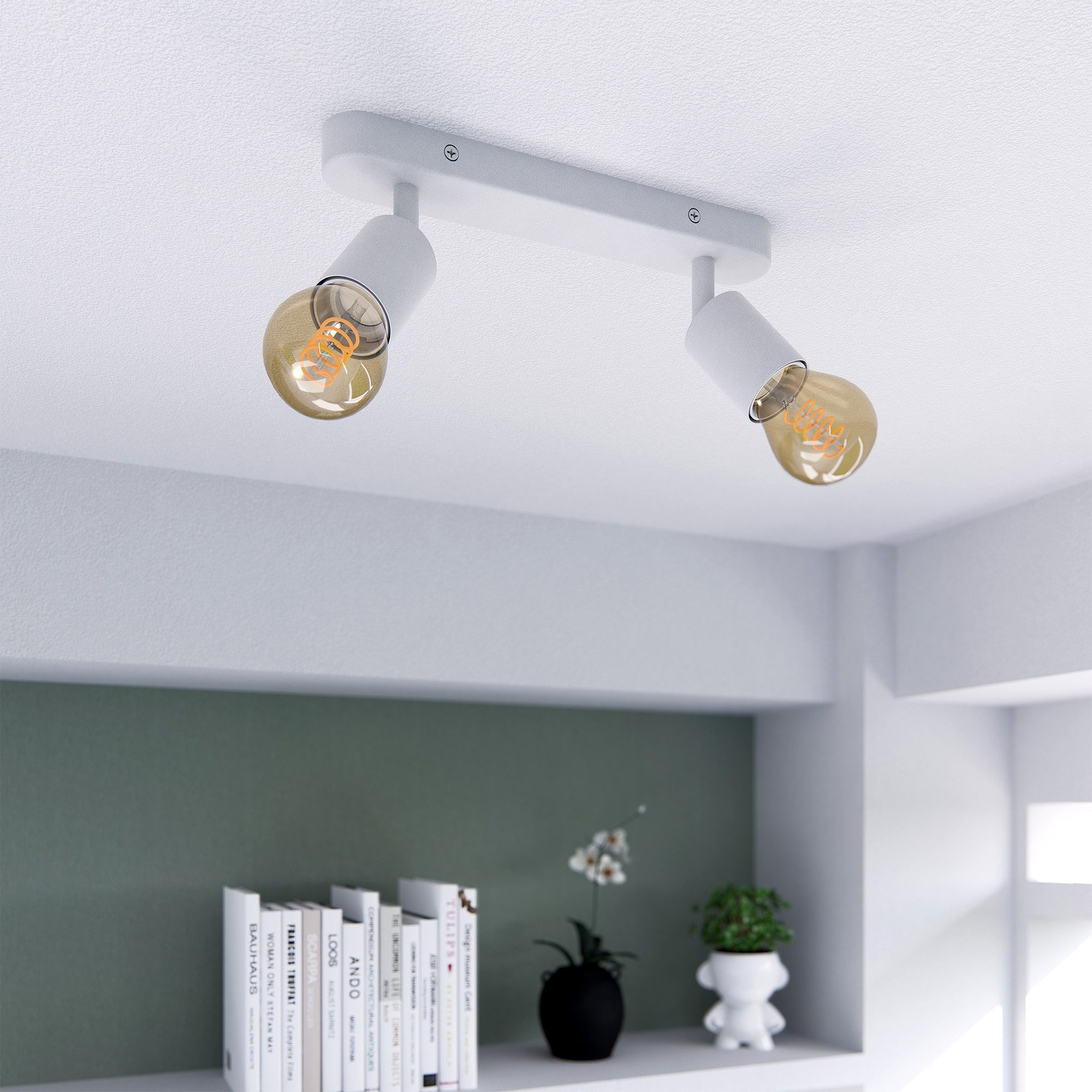 linovum LED Aufbaustrahler AWORA Wohnzimmerlampe 2er weiss mit Retro E27 Globe LED warmweiß Spot, Extra Warmweiß