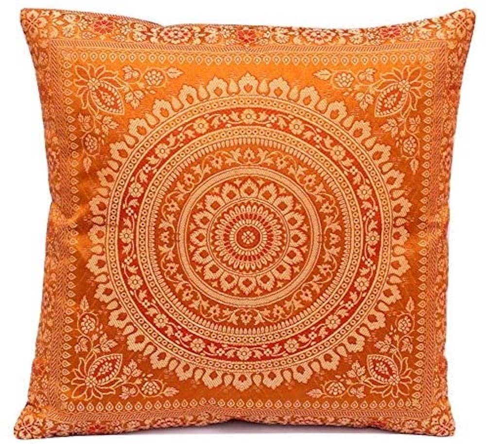 Ruwado Kissenbezug - Handgefertigt Dekokissen aus Indische Banarasi Seide - 40cmx40cm, "Handgewebt und Handgenäht aus Indien"