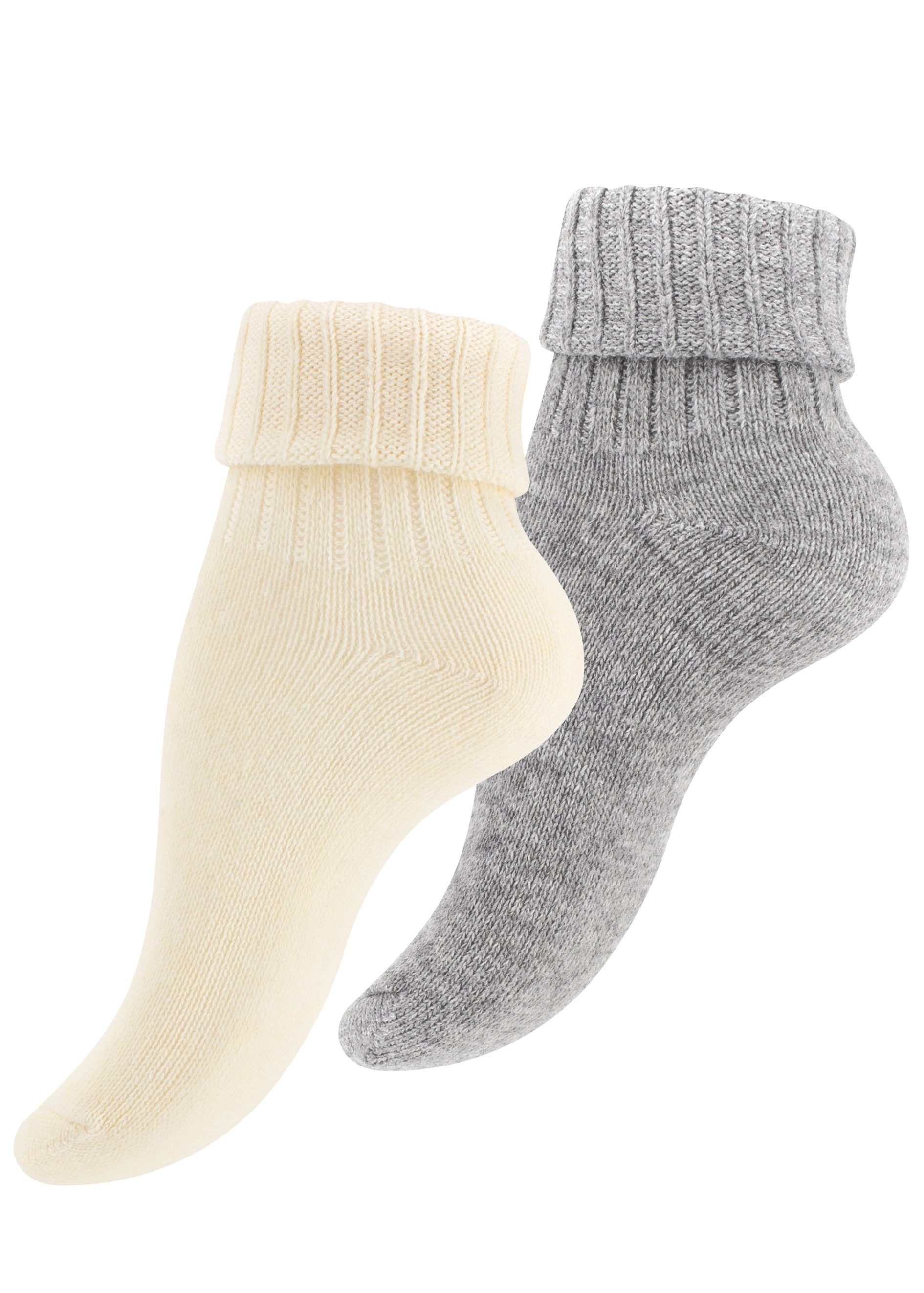 Cotton Prime® Socken Alpaka Socken mit Umschlag (2-Paar) ökologisch gefärbt und vorgewaschen ecru/hellgrau