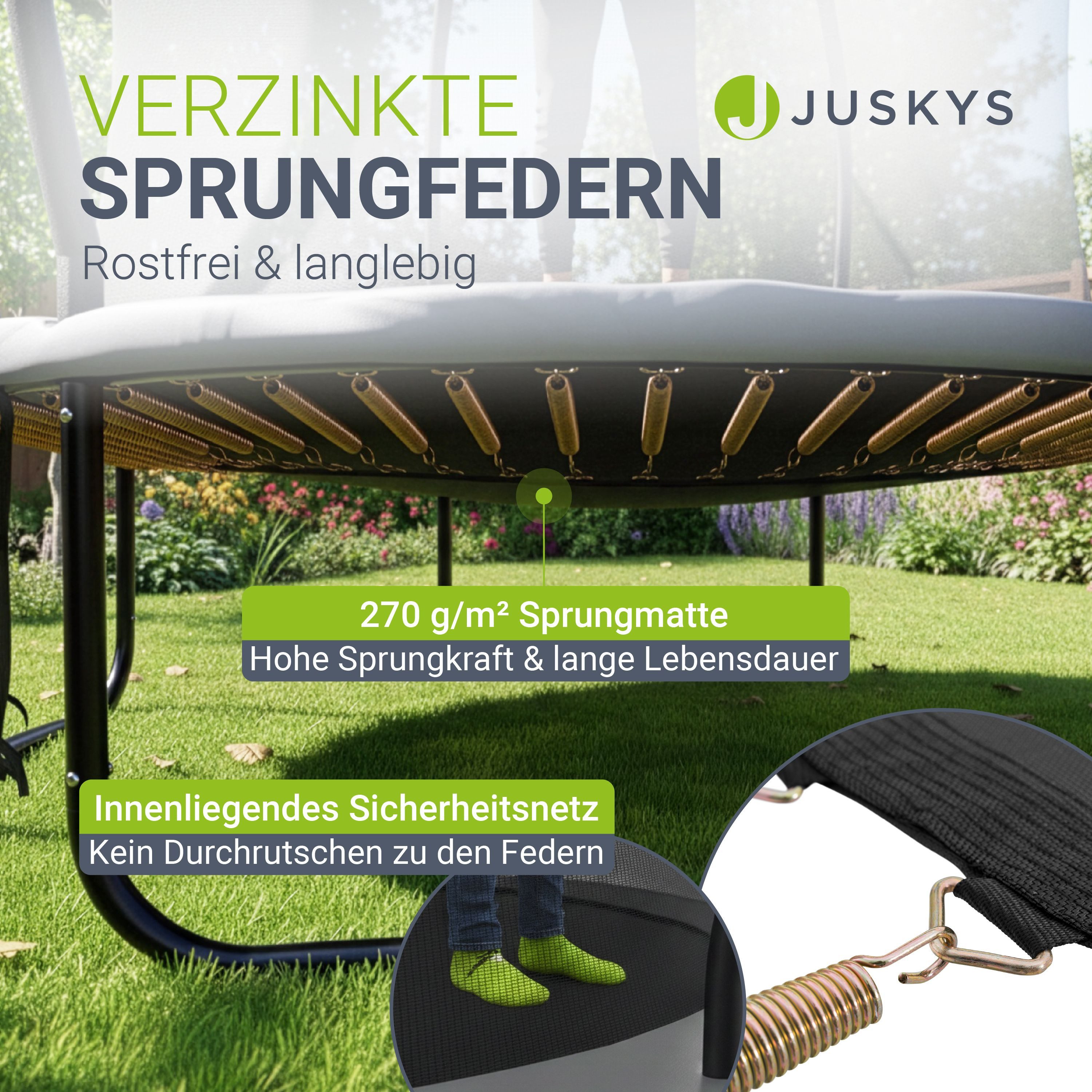 Juskys Gartentrampolin Skybounce, Ø 366 cm, Ø 366 cm, Komplett-Set mit Leiter, Getränkehalter, Bodenanker