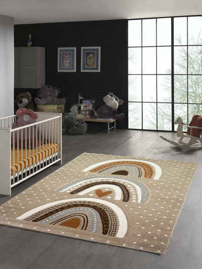 Kinderteppich Kinderzimmer Teppich Herz Regenbogen Creme Beige, TeppichHome24, rechteckig, Höhe: 13 mm