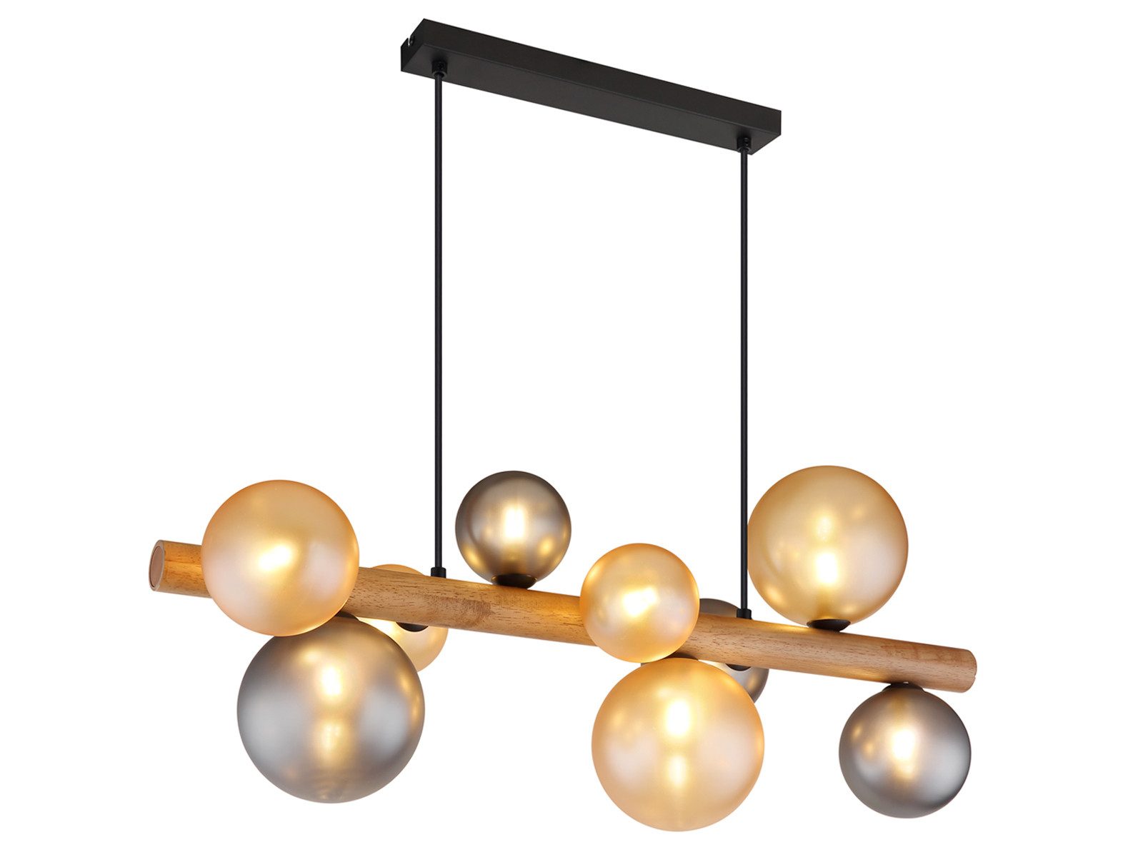 GLOBO LIGHTING LED Pendelleuchte aus Holz mit Glaskugel-n, Breite 78cm, Dimmfunktion, LED wechselbar, warmweiß, ausgefallene Kugellampe-n für Esstisch-lampen hängend mehrflammig