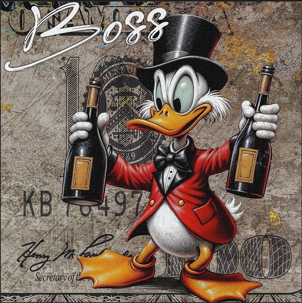Artedinoi Leinwandbild Leinwandbild Duck of Wall Street Pop Art Comic Erfolg Leinwandbild
