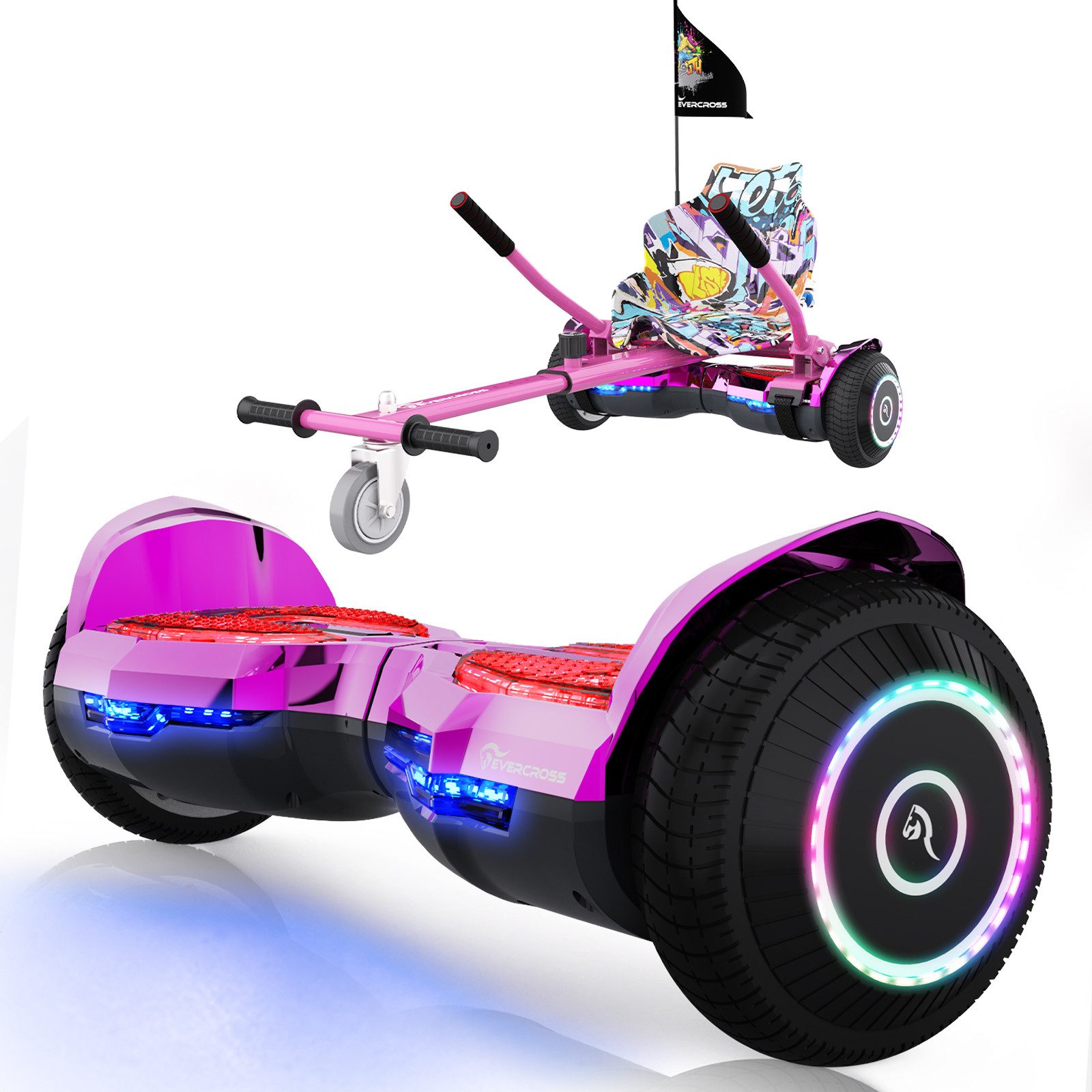 EVERCROSS TECH Balance Scooter Kart 6,5“ Hoverboard mit Sitz, EV2+ Hoverkart, bis zu 10-15 km, mit APP, Bluetooth, Geschenke für Kinder
