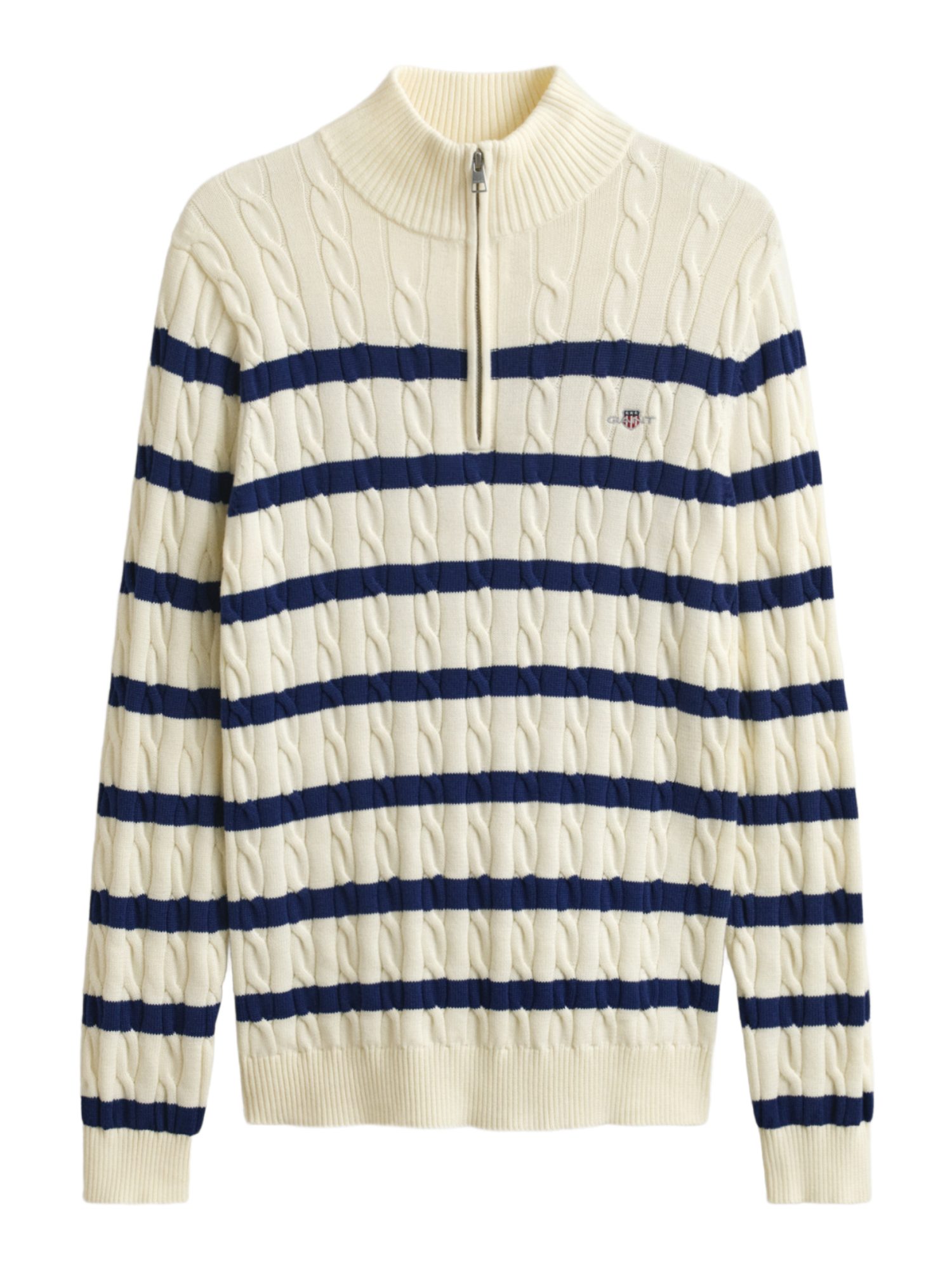 Gant Troyer weiß,Casual,Baumwolle,Gestreift,Troyer-Kragen,Lang,Regular Fit