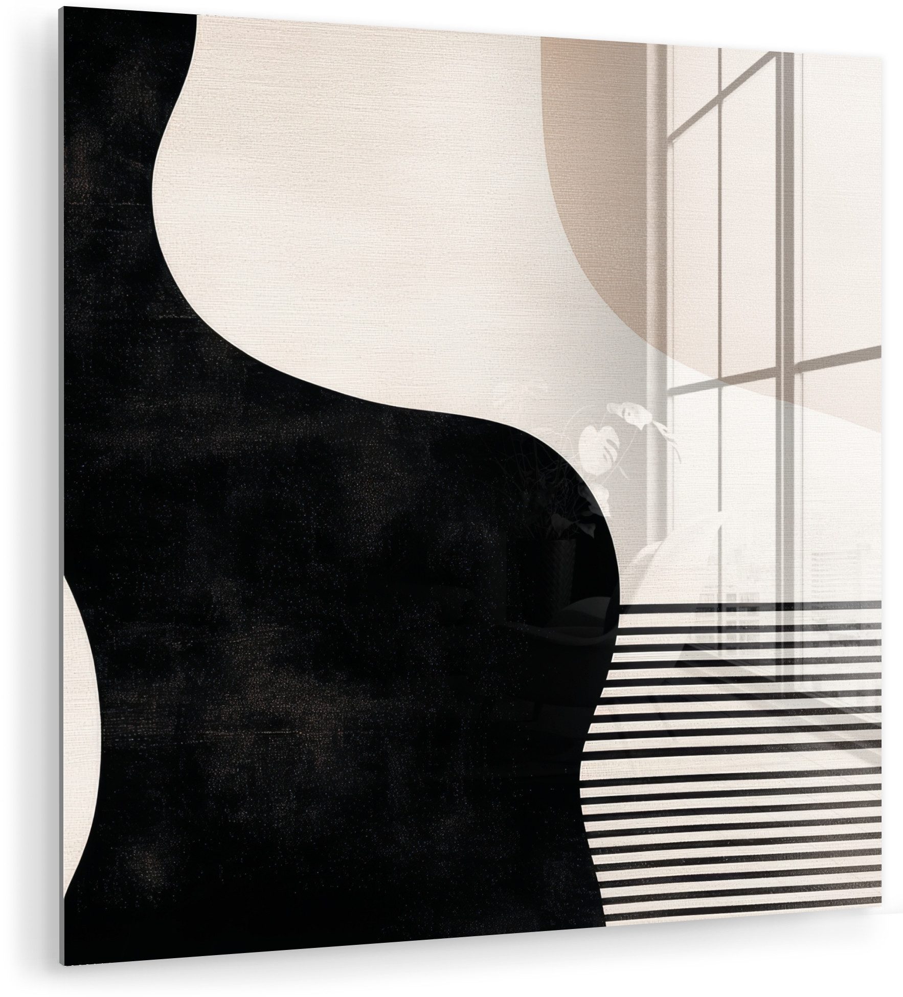 MuchoWow Acrylglasbild Abstrakt - Japandi - Beige - Modern, Inkl. Aufhängung, Bilder auf Glas Wandbild, Wanddeko Wohnzimmer Badezimmer, 20x20 cm