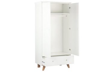 TPFLiving Kinderkleiderschrank Lund - Kleiderschrank für Kinder aus Pinienholz und MDF-Platten (2 Türen und 1 Schublade - Einlegeboden und Kleiderstange, 1-St., Kleiderschrank aus unserer Produktlinie SKANDINAVIA - Farbe weiß-natur) MAßE (BxHxT): 95x190x50 cm - Gewicht: 72 kg